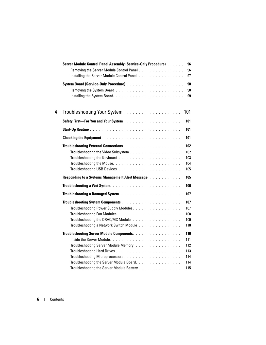 Dell 1955 owner manual 101, Troubleshooting the Video Subsystem 102, 103, 104, 105, 106, 107, 108, 111, 113, 114 