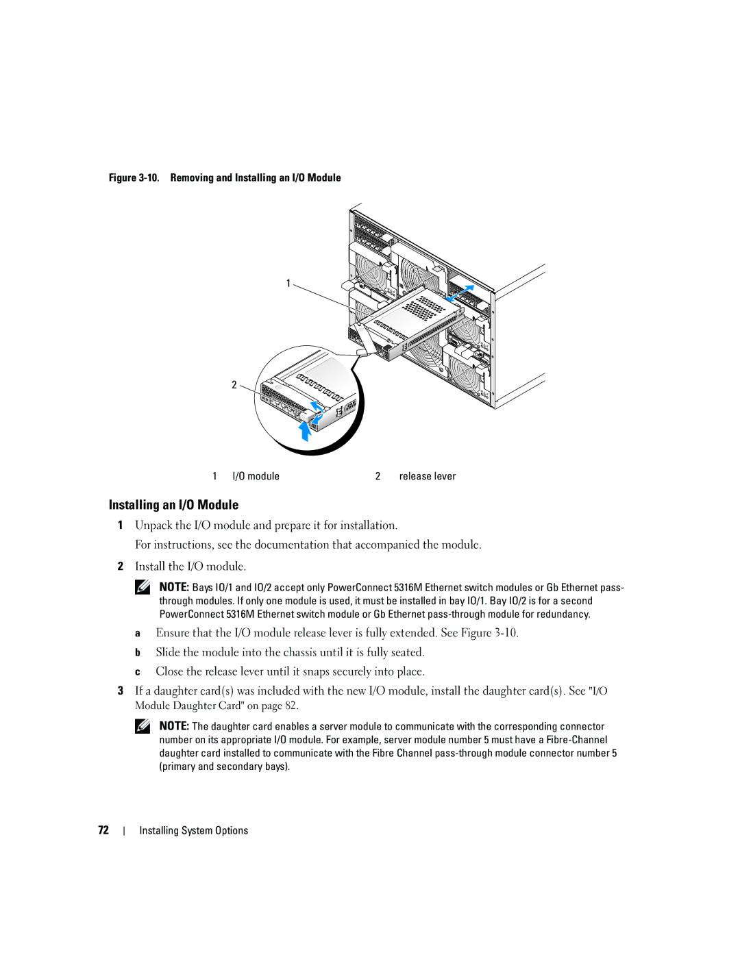 Dell 1955 owner manual Removing and Installing an I/O Module O module 