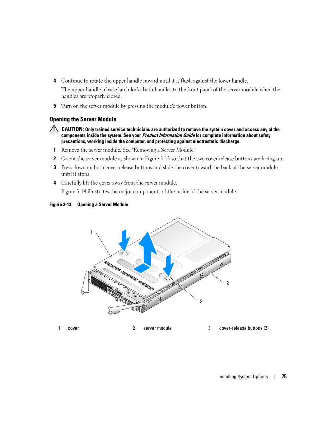 Dell 1955 owner manual Opening the Server Module, Opening a Server Module Cover Server module 