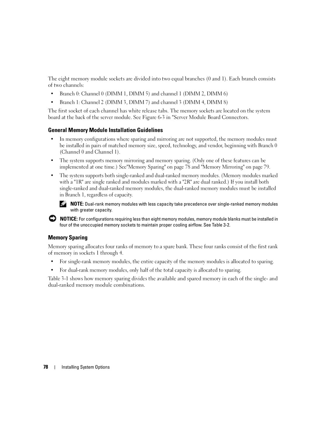 Dell 1955 owner manual General Memory Module Installation Guidelines, Memory Sparing 