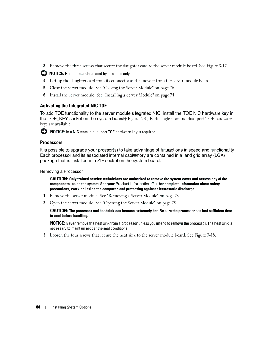 Dell 1955 owner manual Activating the Integrated NIC TOE, Processors 