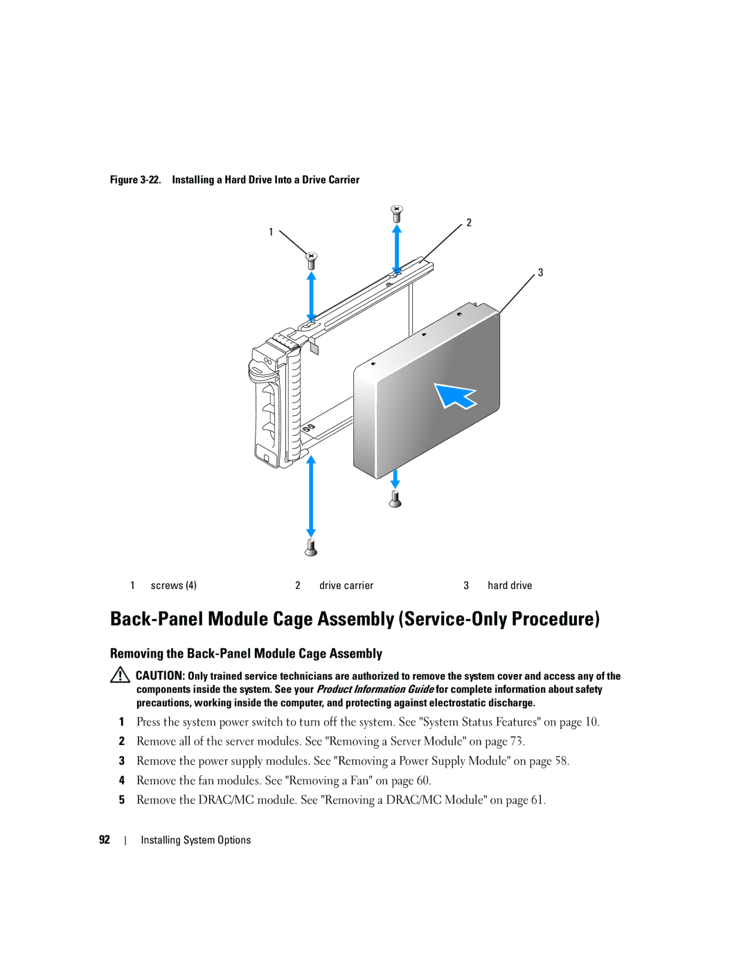 Dell 1955 owner manual Back-Panel Module Cage Assembly Service-Only Procedure, Removing the Back-Panel Module Cage Assembly 