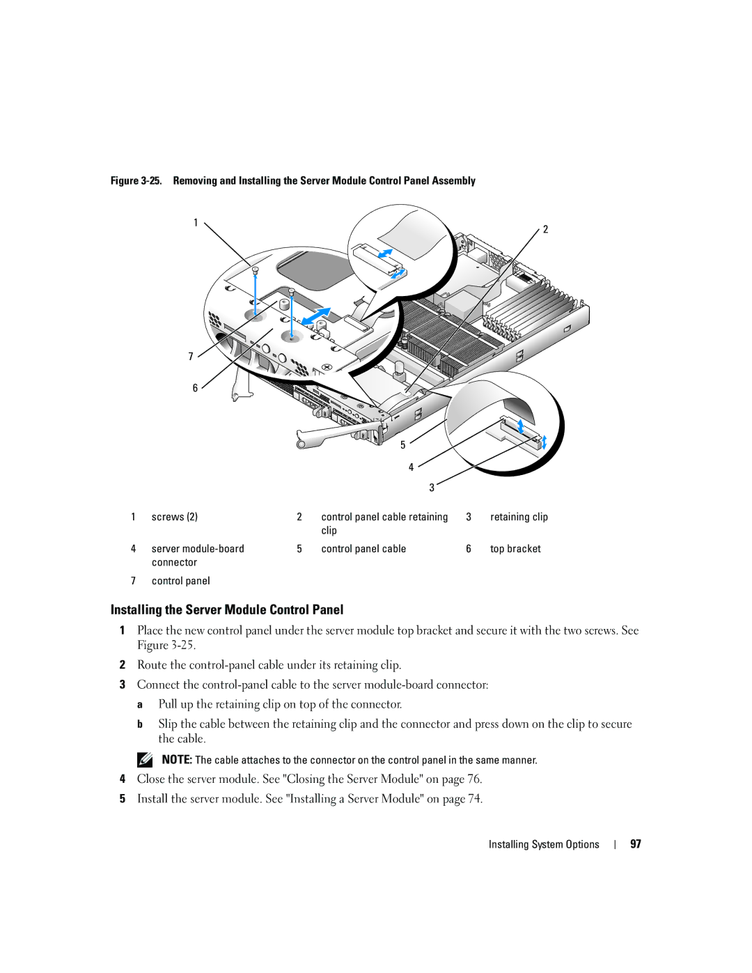 Dell 1955 owner manual Installing the Server Module Control Panel 