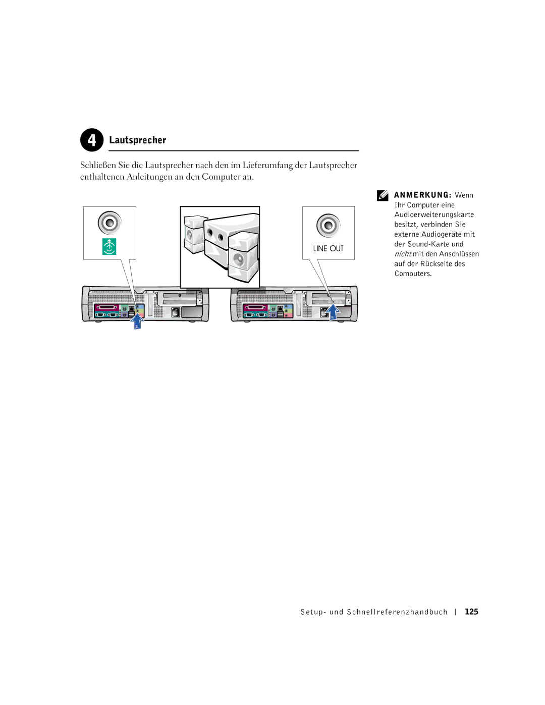 Dell 1G155 manual Lautsprecher, Setup- und Schnellreferenzhandbuch 125 