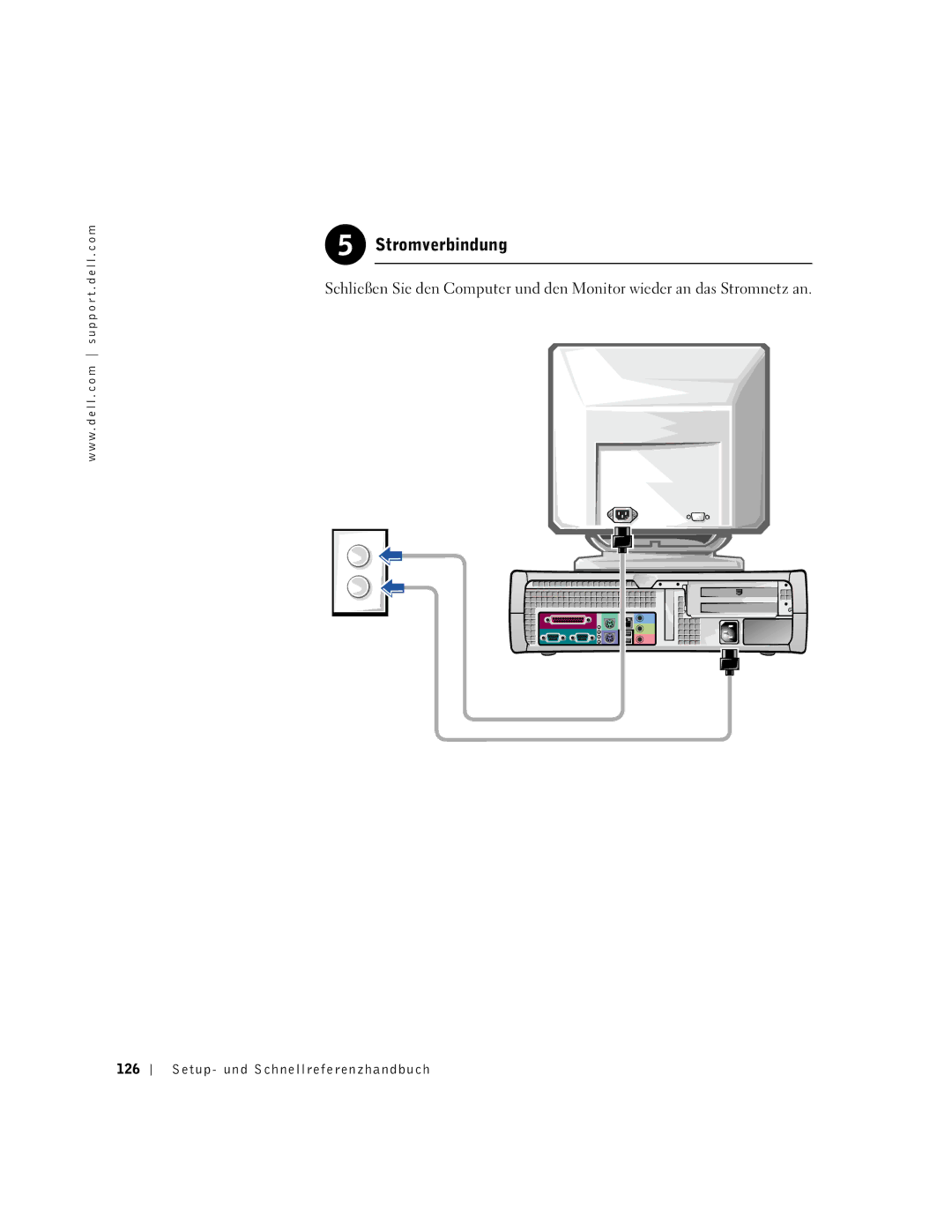 Dell 1G155 manual Stromverbindung, Setup- und Schnellreferenzhandbuch 