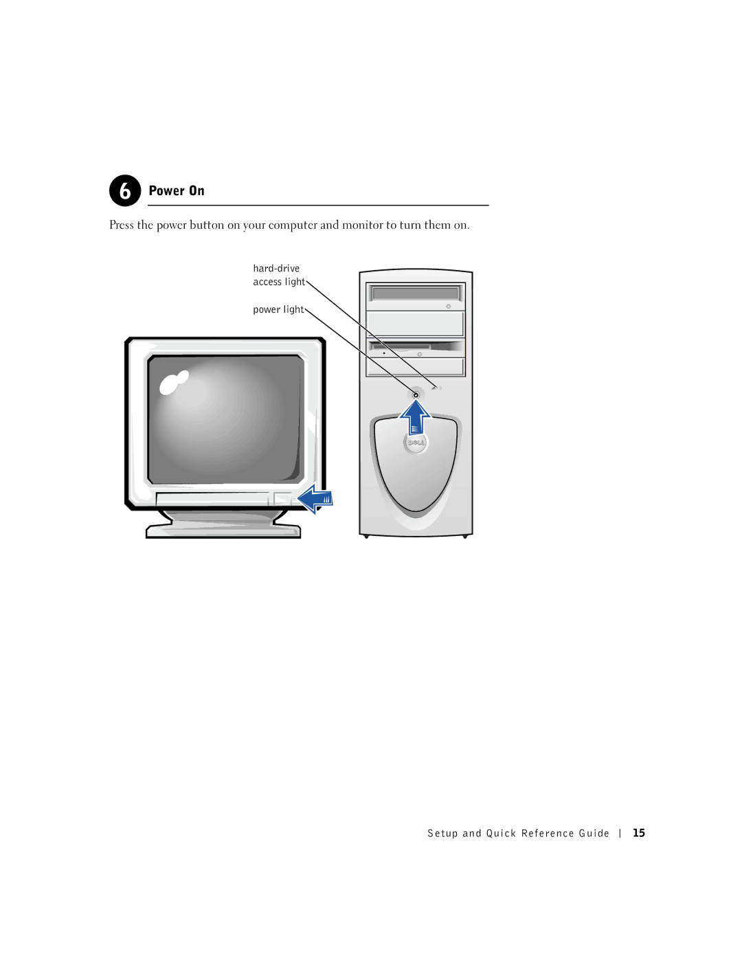 Dell 1G155 manual Power On, Power light Setup and Quick Reference Guide 