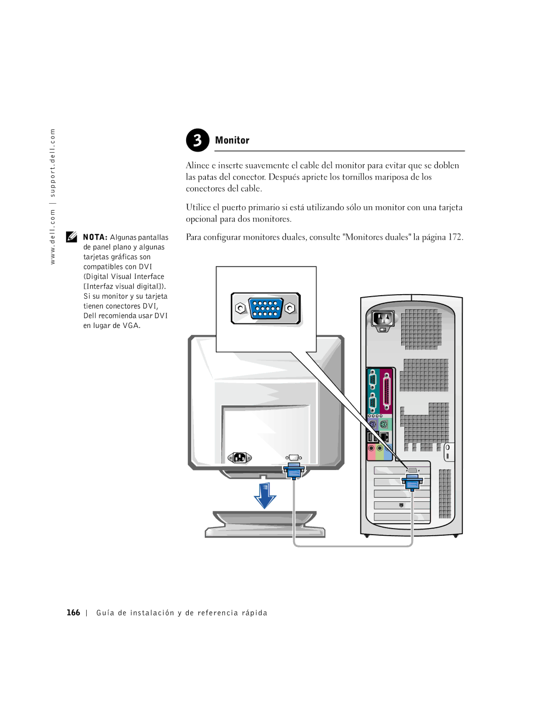 Dell 1G155 manual Monitor, 166 Guía de instalación y de referencia rápida 