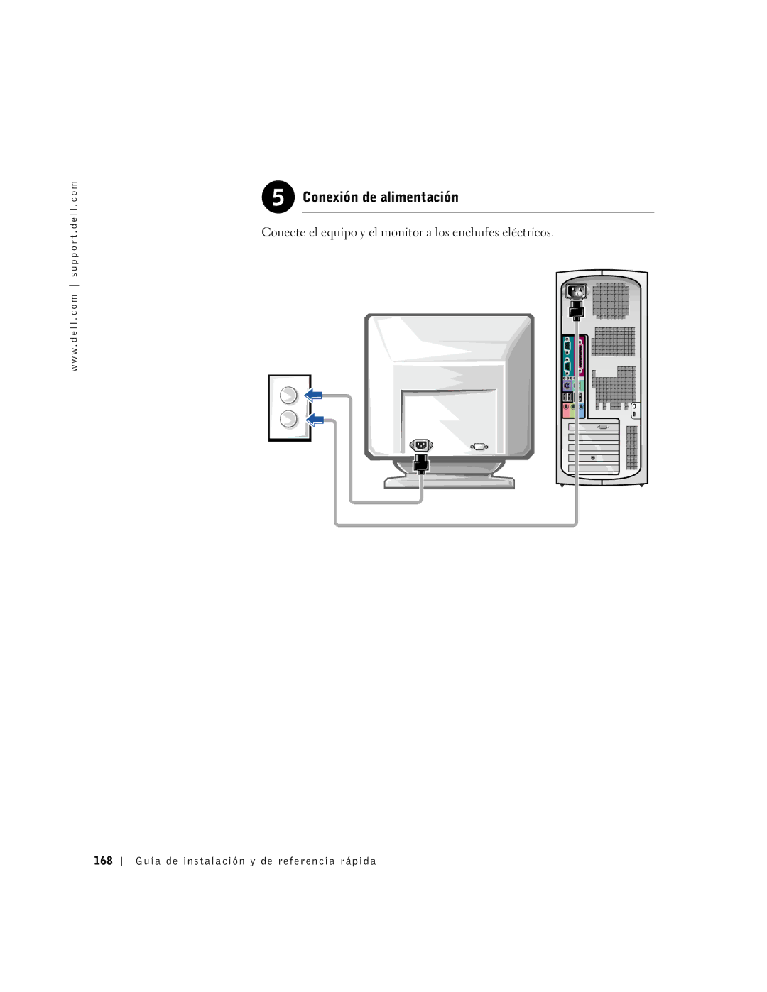 Dell 1G155 manual Conexión de alimentación, 168 Guía de instalación y de referencia rápida 