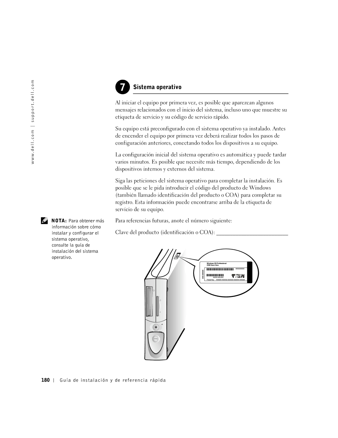 Dell 1G155 manual Sistema operativo, 180 Guía de instalación y de referencia rápida 