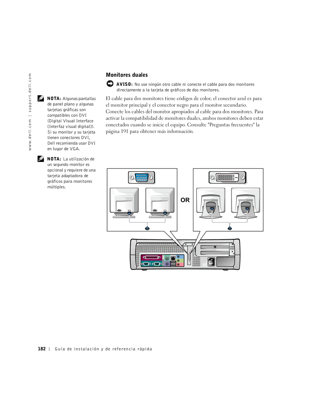 Dell 1G155 manual Monitores duales, 182 Guía de instalación y de referencia rápida 