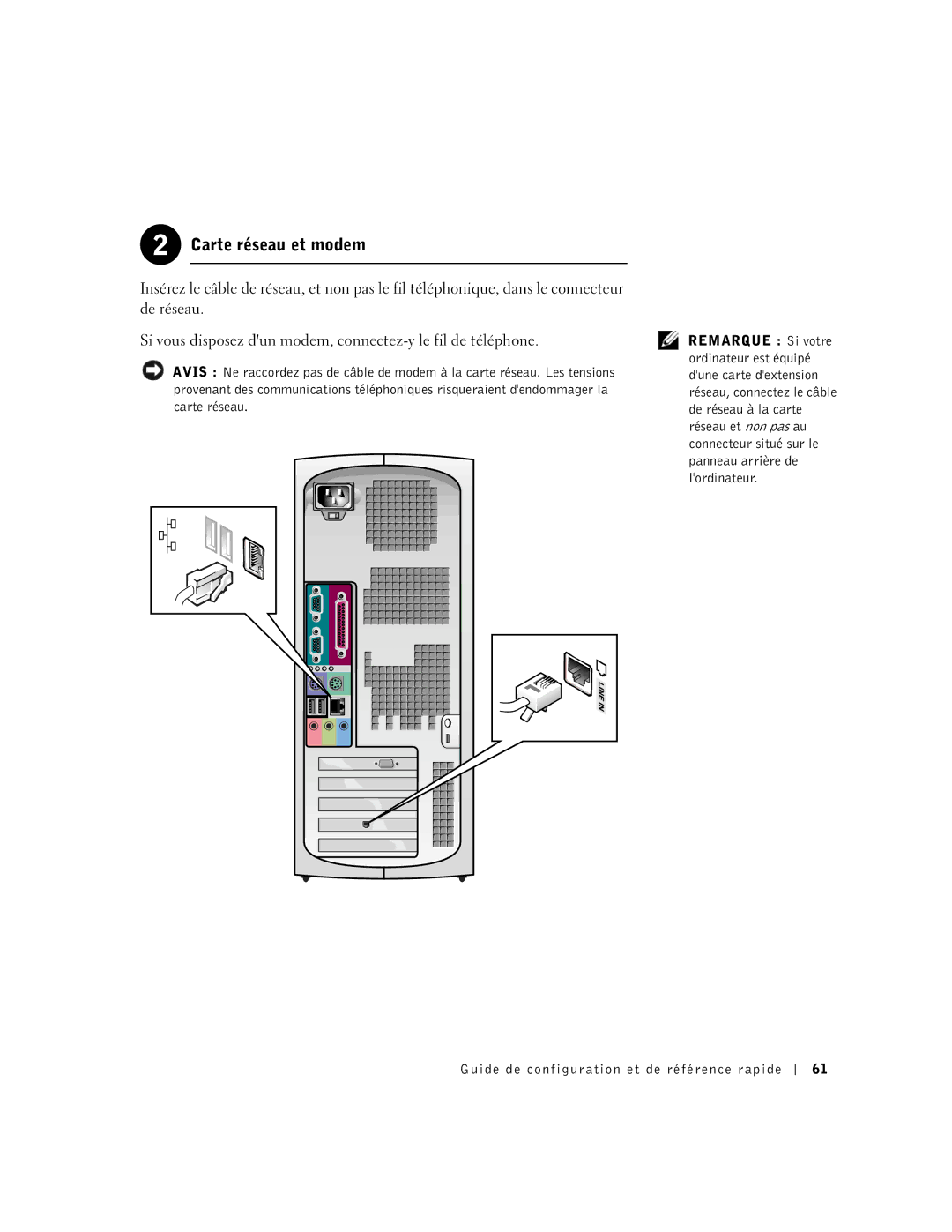 Dell 1G155 manual Carte réseau et modem 