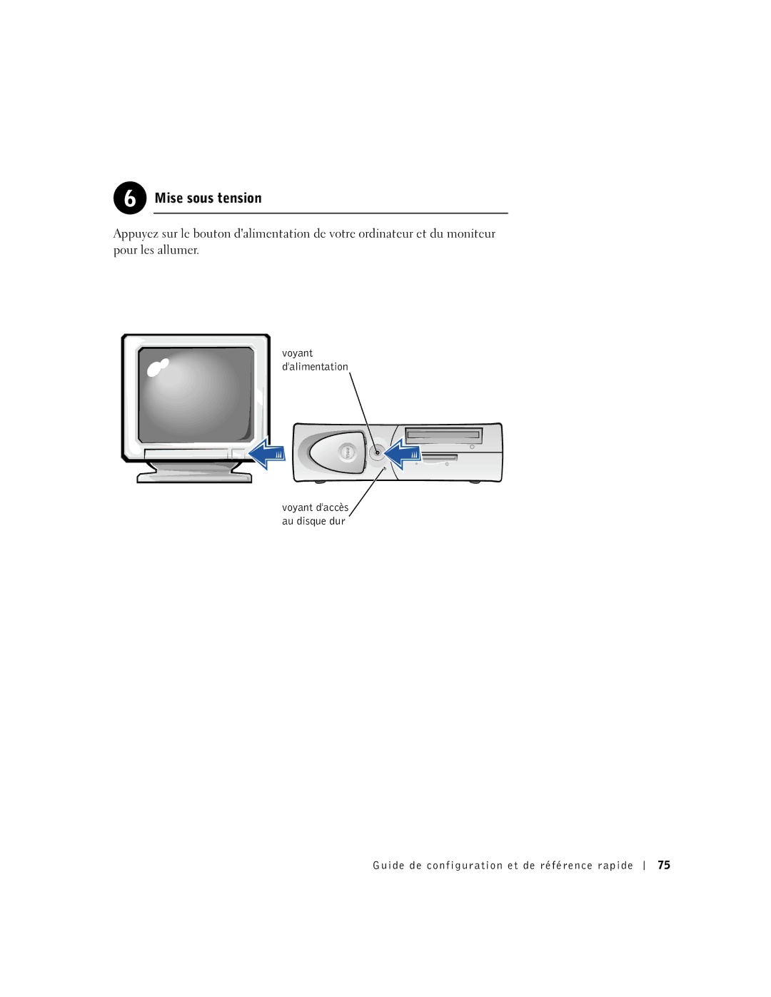 Dell 1G155 manual Voyant dalimentation Voyant daccès au disque dur 