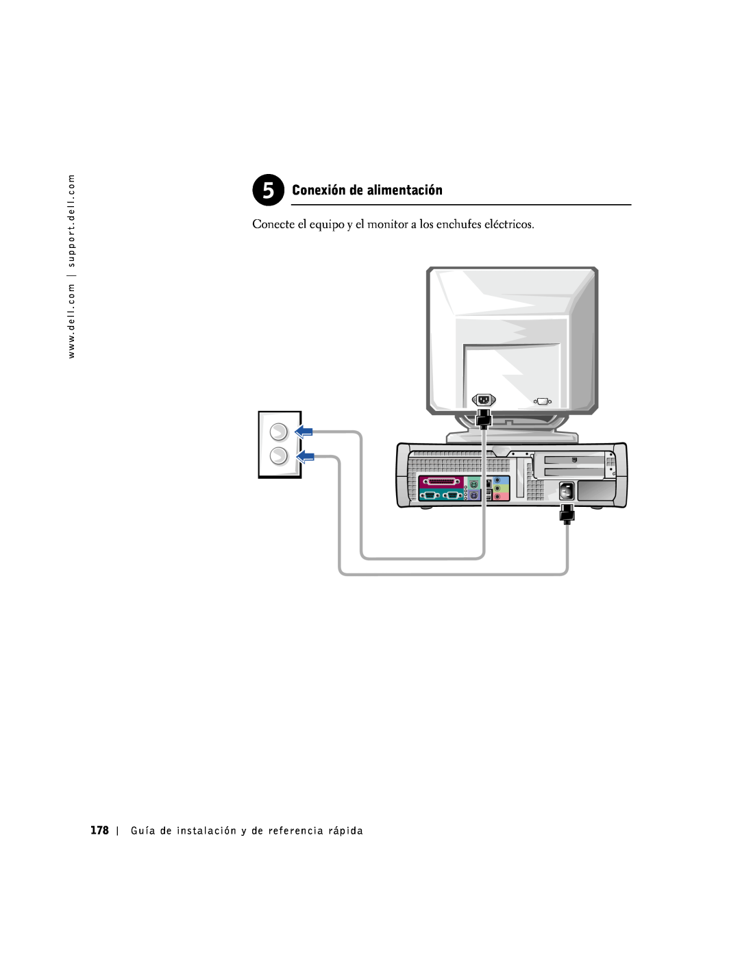 Dell 1G155 manual Conexión de alimentación, Conecte el equipo y el monitor a los enchufes eléctricos 