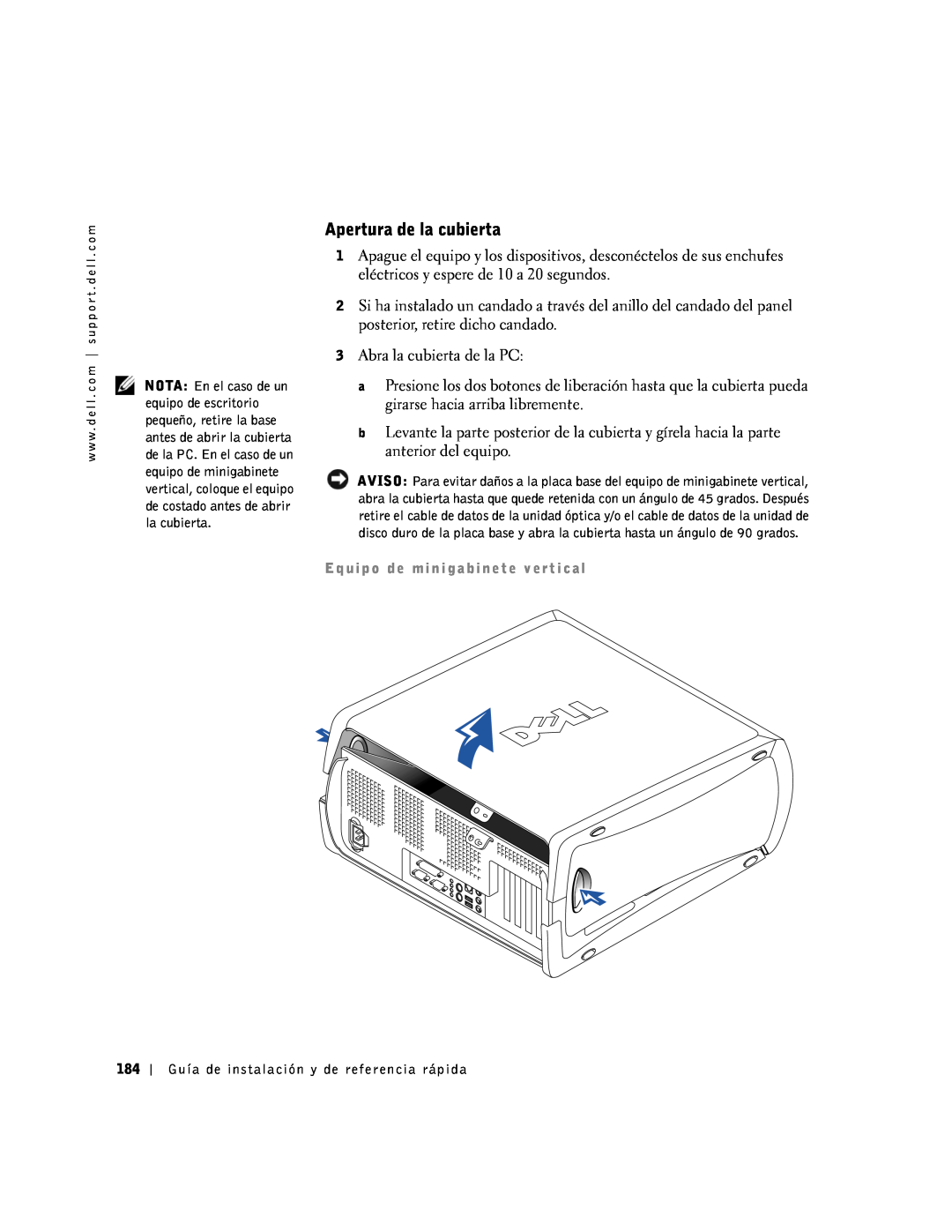 Dell 1G155 manual Apertura de la cubierta 