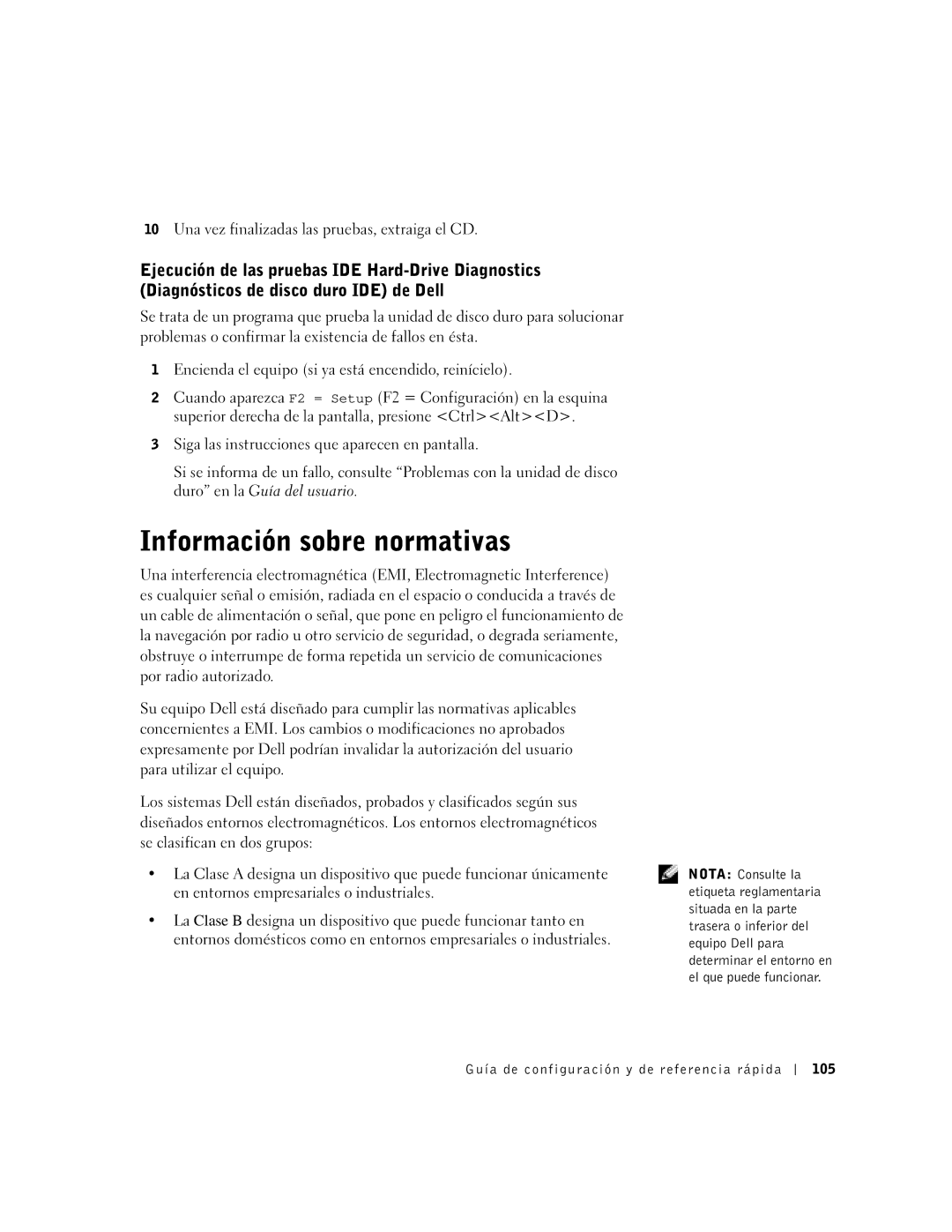 Dell 1U919 manual Información sobre normativas, Guía de configuración y de referencia rápida 105 