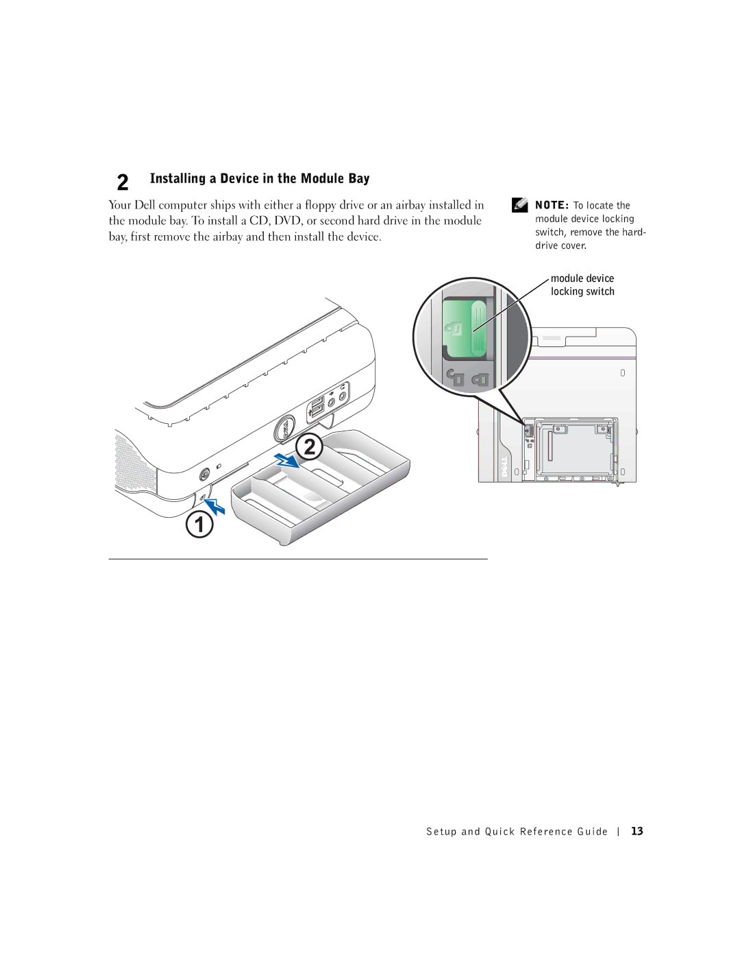 Dell 1U919 manual Installing a Device in the Module Bay 