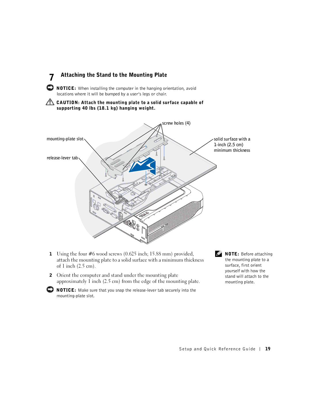 Dell 1U919 manual Attaching the Stand to the Mounting Plate 