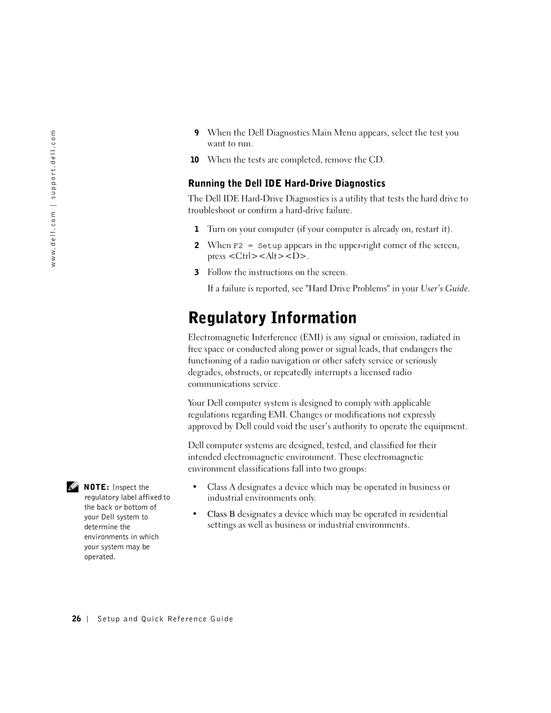 Dell 1U919 manual Regulatory Information, Running the Dell IDE Hard-Drive Diagnostics 