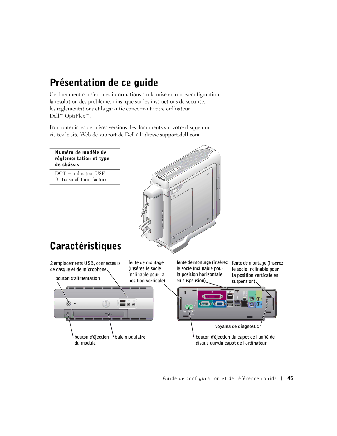 Dell 1U919 manual Présentation de ce guide, Caractéristiques 