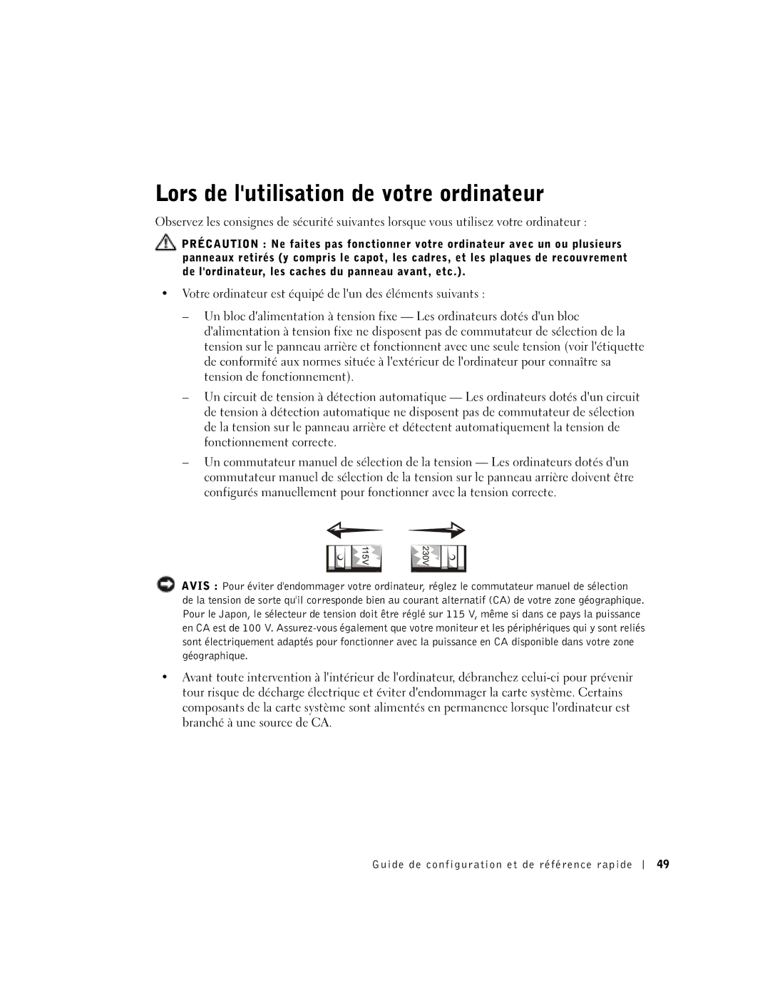 Dell 1U919 manual Lors de lutilisation de votre ordinateur 