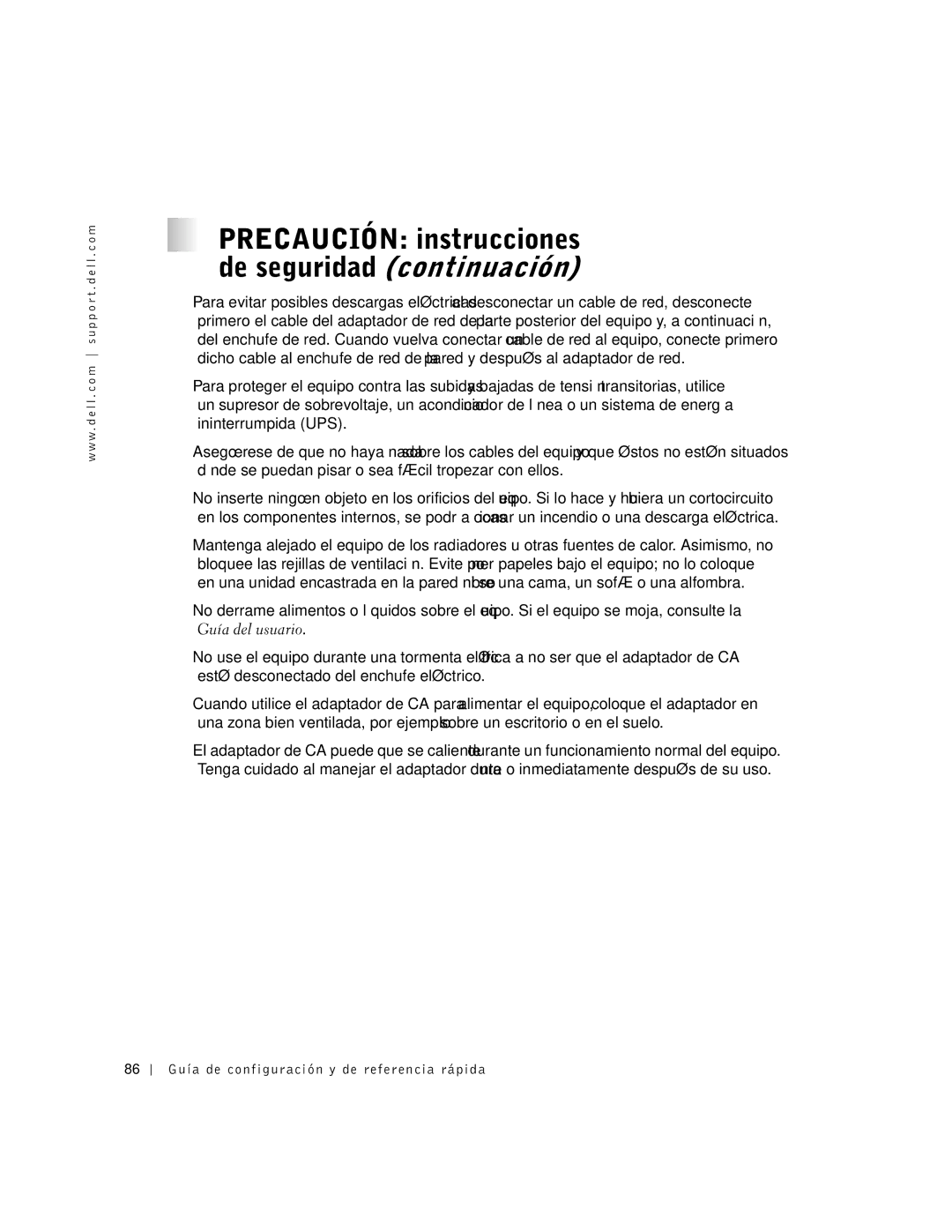 Dell 1U919 manual Precaución instrucciones de seguridad continuación 