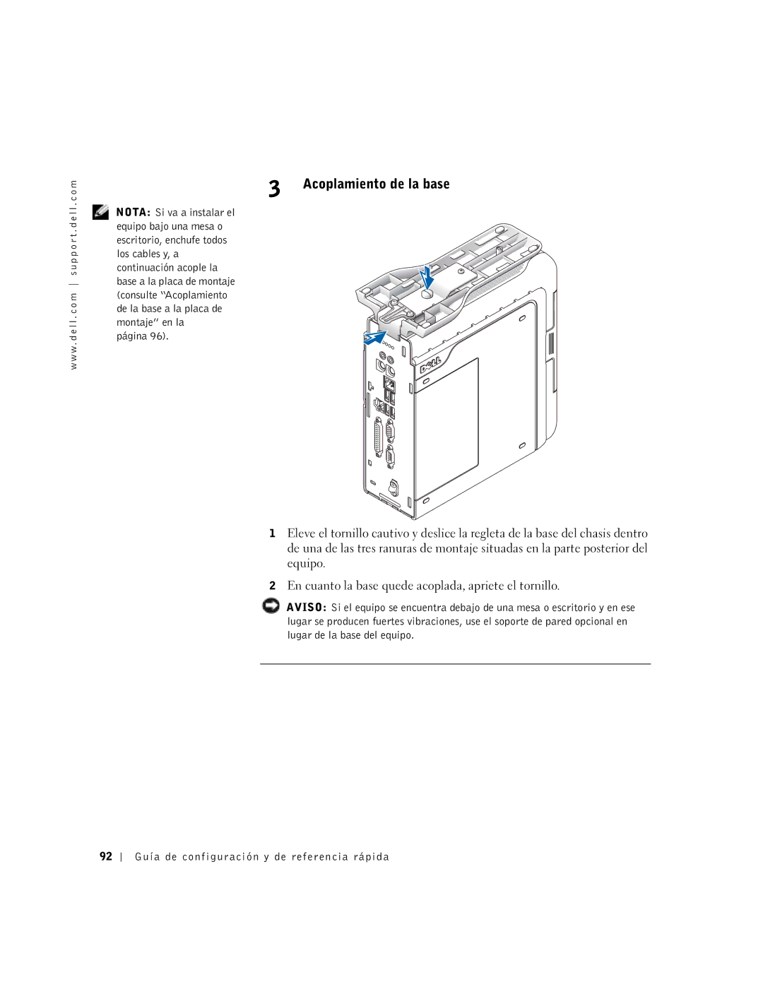 Dell 1U919 manual Acoplamiento de la base 