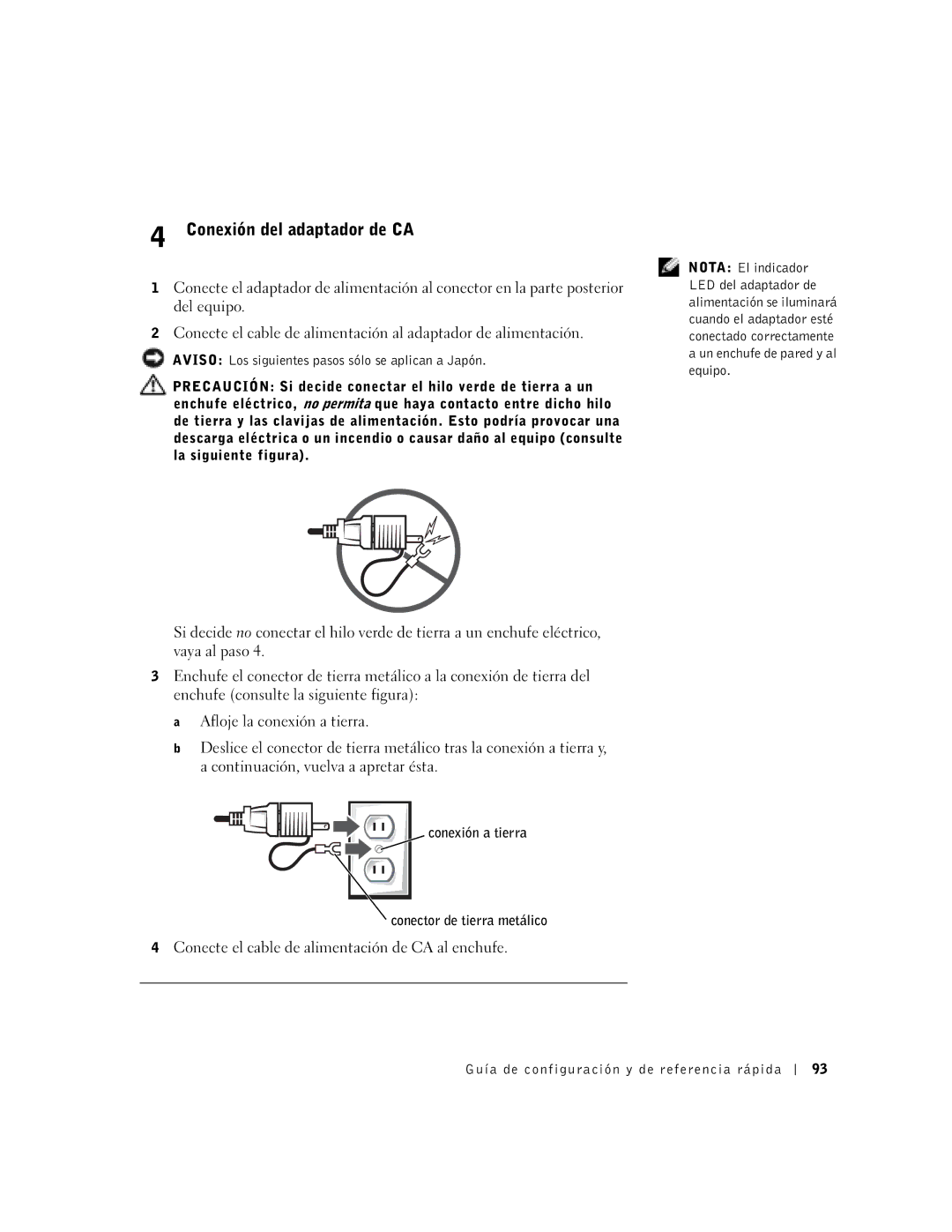 Dell 1U919 manual Conexión del adaptador de CA, Conecte el cable de alimentación de CA al enchufe 