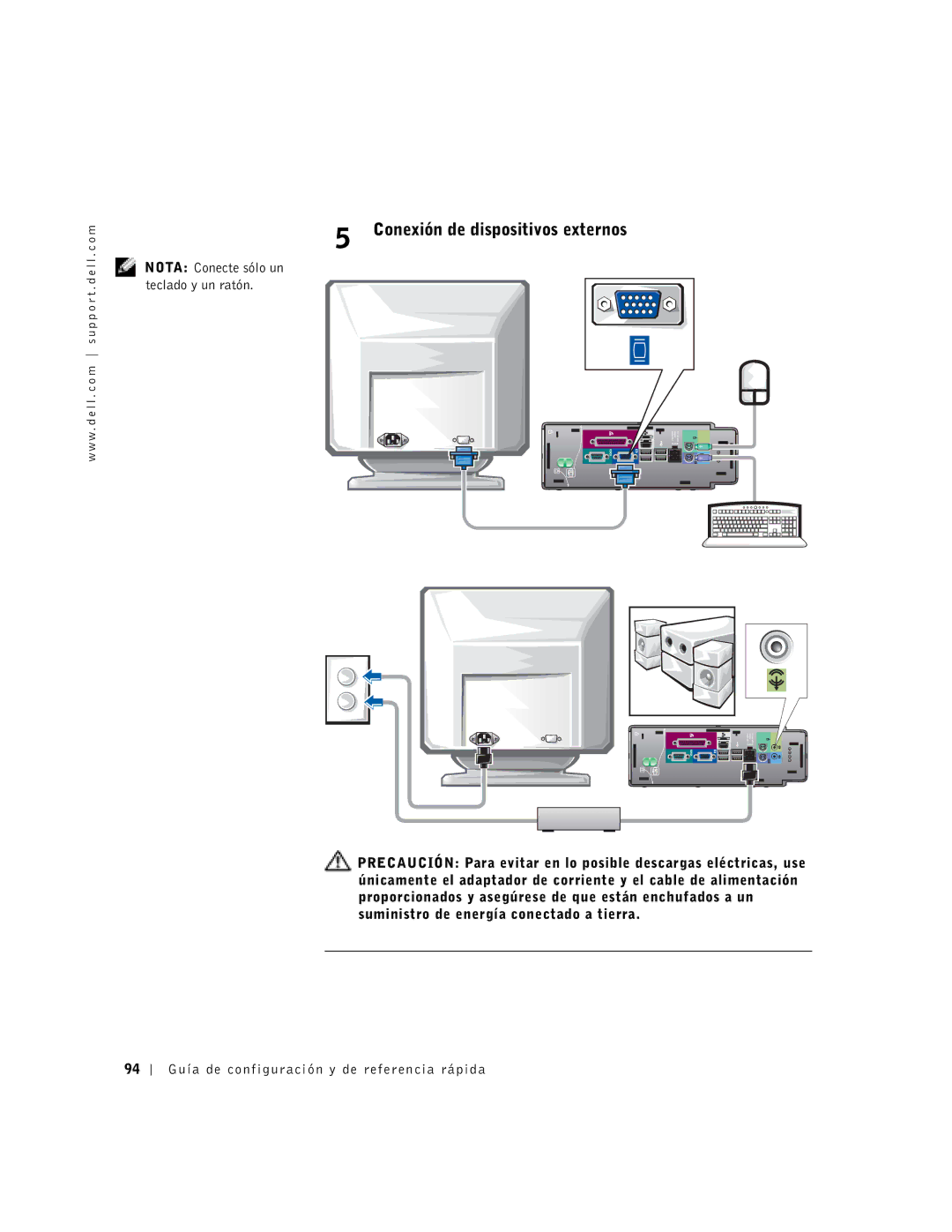 Dell 1U919 manual Conexión de dispositivos externos 