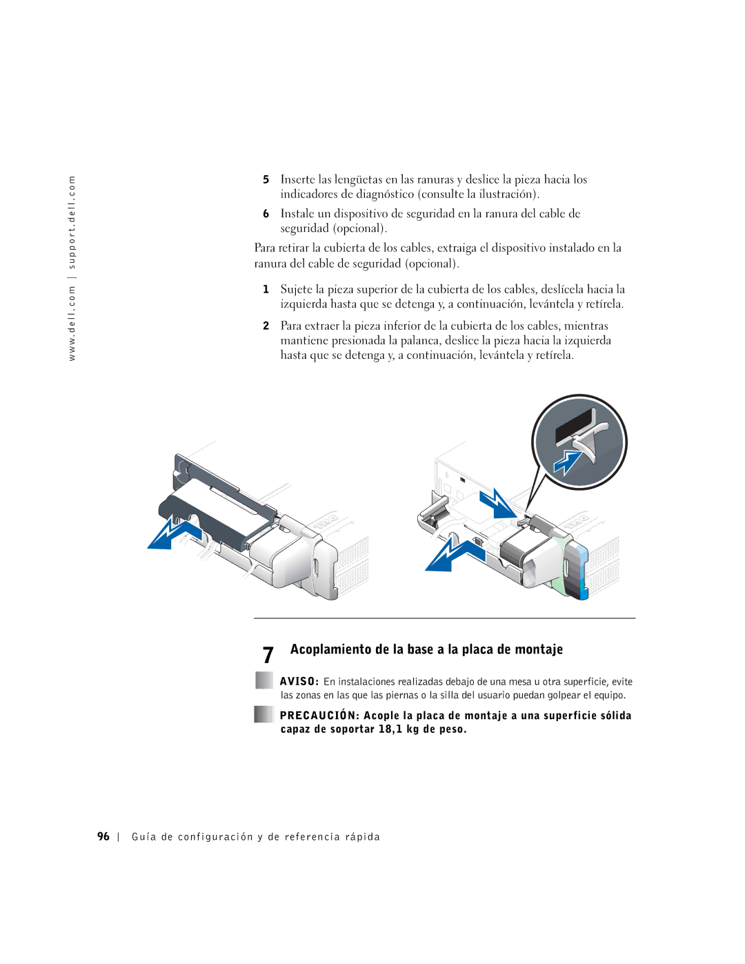 Dell 1U919 manual Acoplamiento de la base a la placa de montaje 