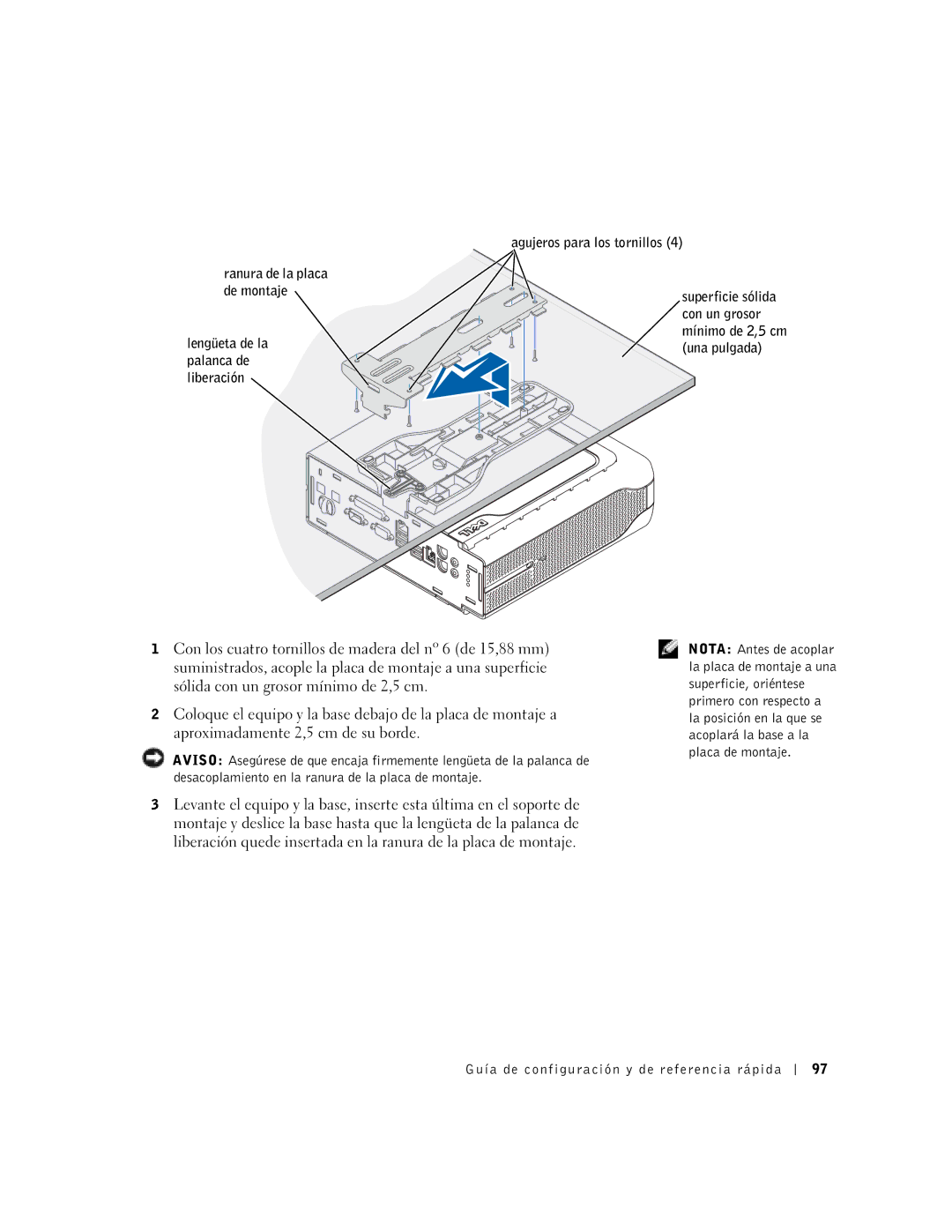 Dell 1U919 manual Ranura de la placa de montaje 