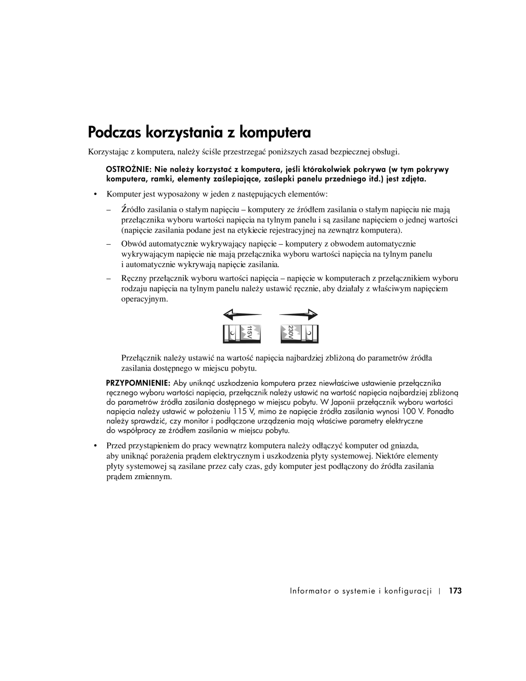 Dell 1U920 manual Podczas korzystania z komputera 