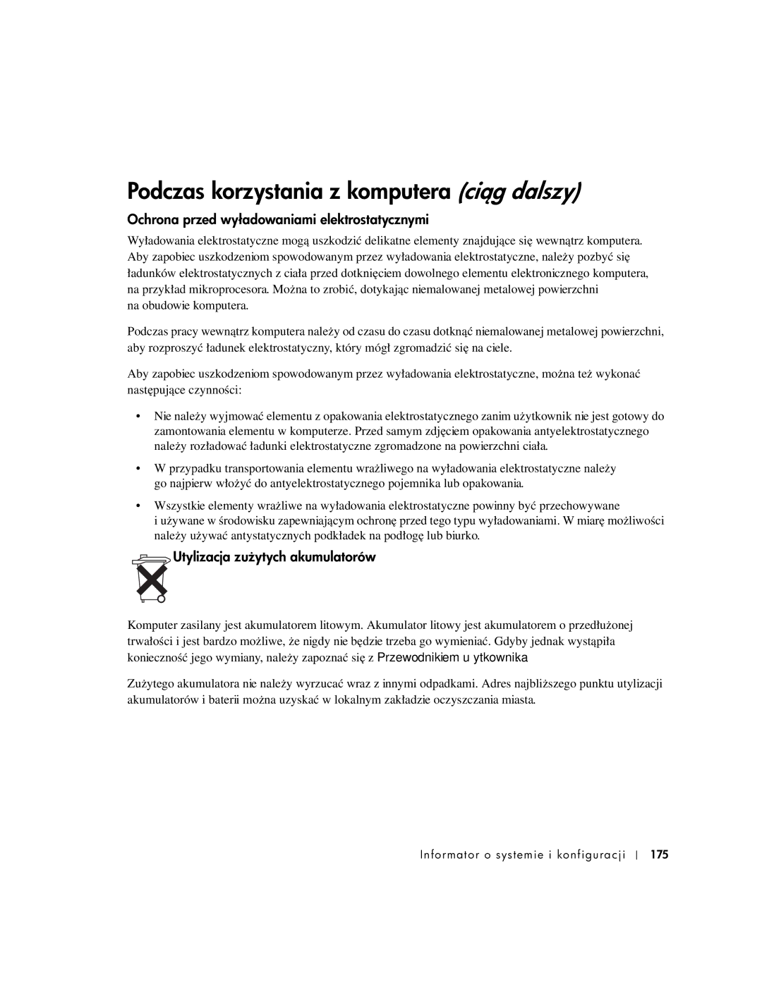 Dell 1U920 manual Podczas korzystania z komputera cizy, Ochrona przed wyładowaniami elektrostatycznymi 