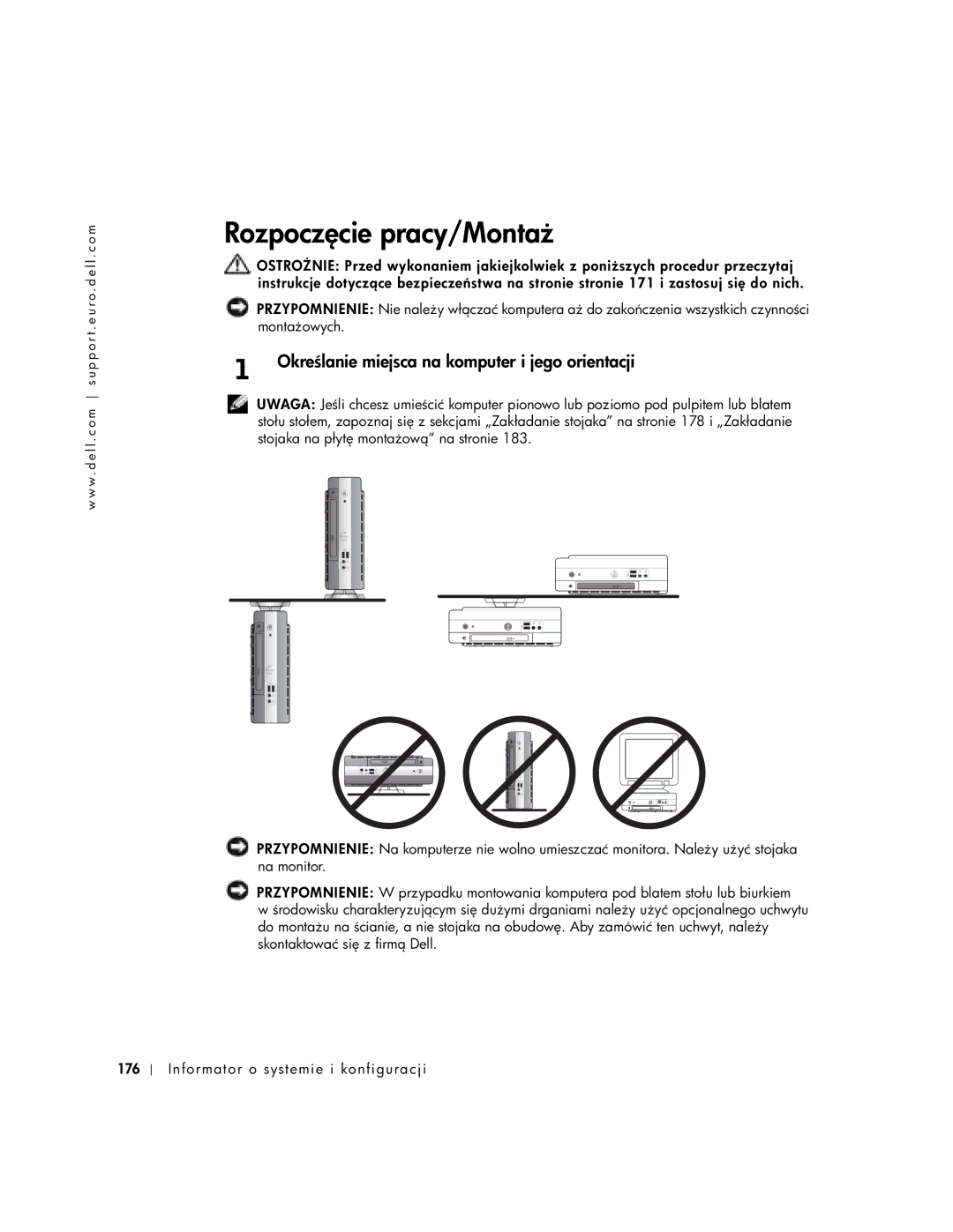 Dell 1U920 manual Rozpoczie pracy/Monta, Okreomputer i jego orientacji 