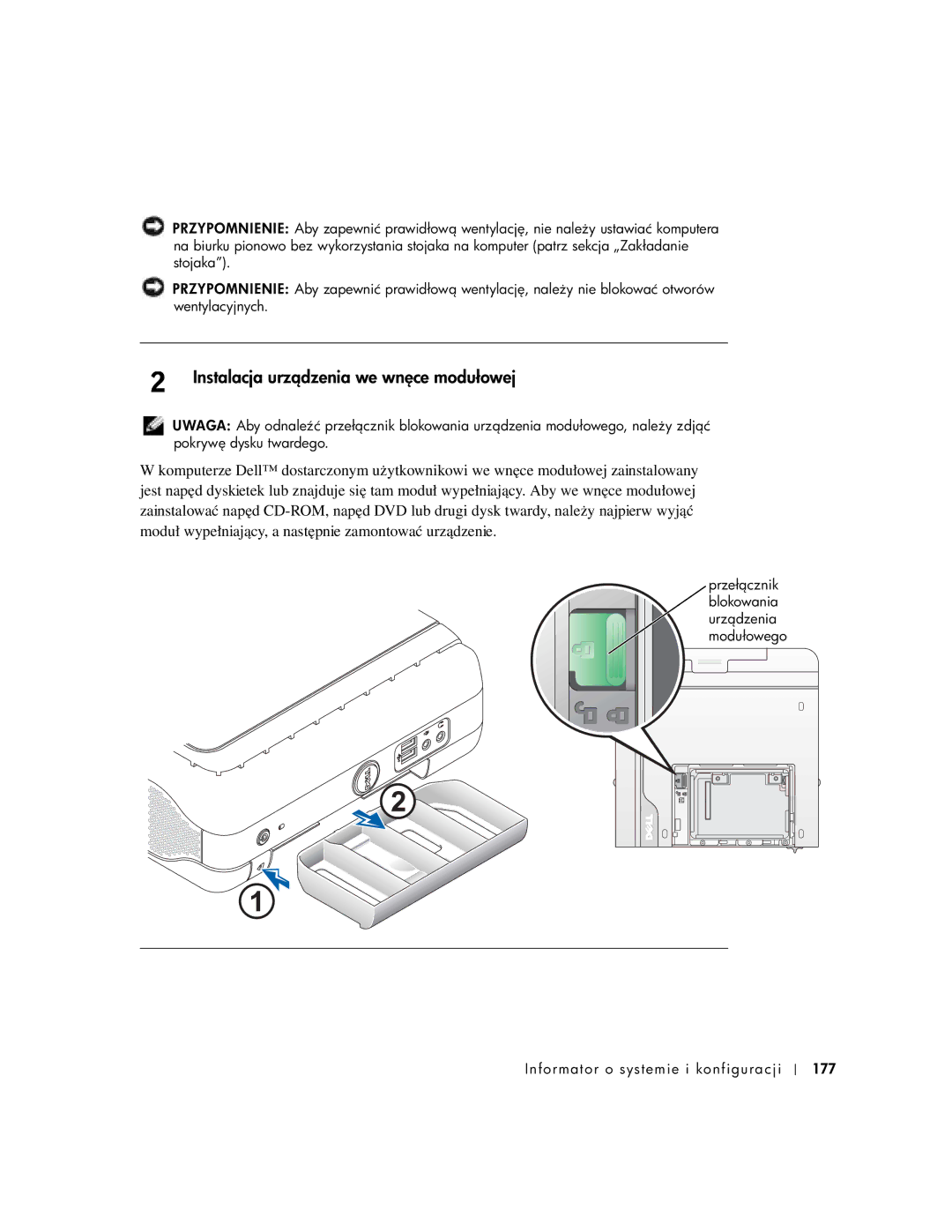 Dell 1U920 manual Instalacja urzenia we wnwej 