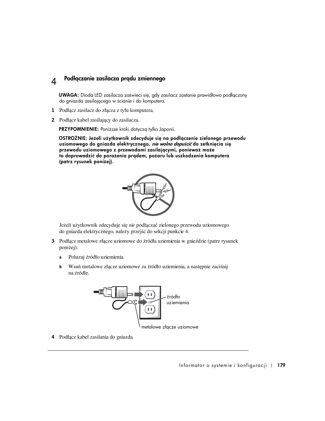 Dell 1U920 manual Podłanie zasilacza prego, Podłącz kabel zasilania do gniazda 