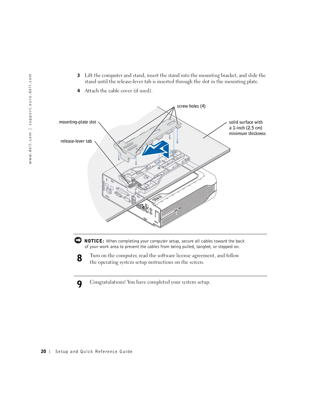 Dell 1U920 manual Operating system setup instructions on the screen 