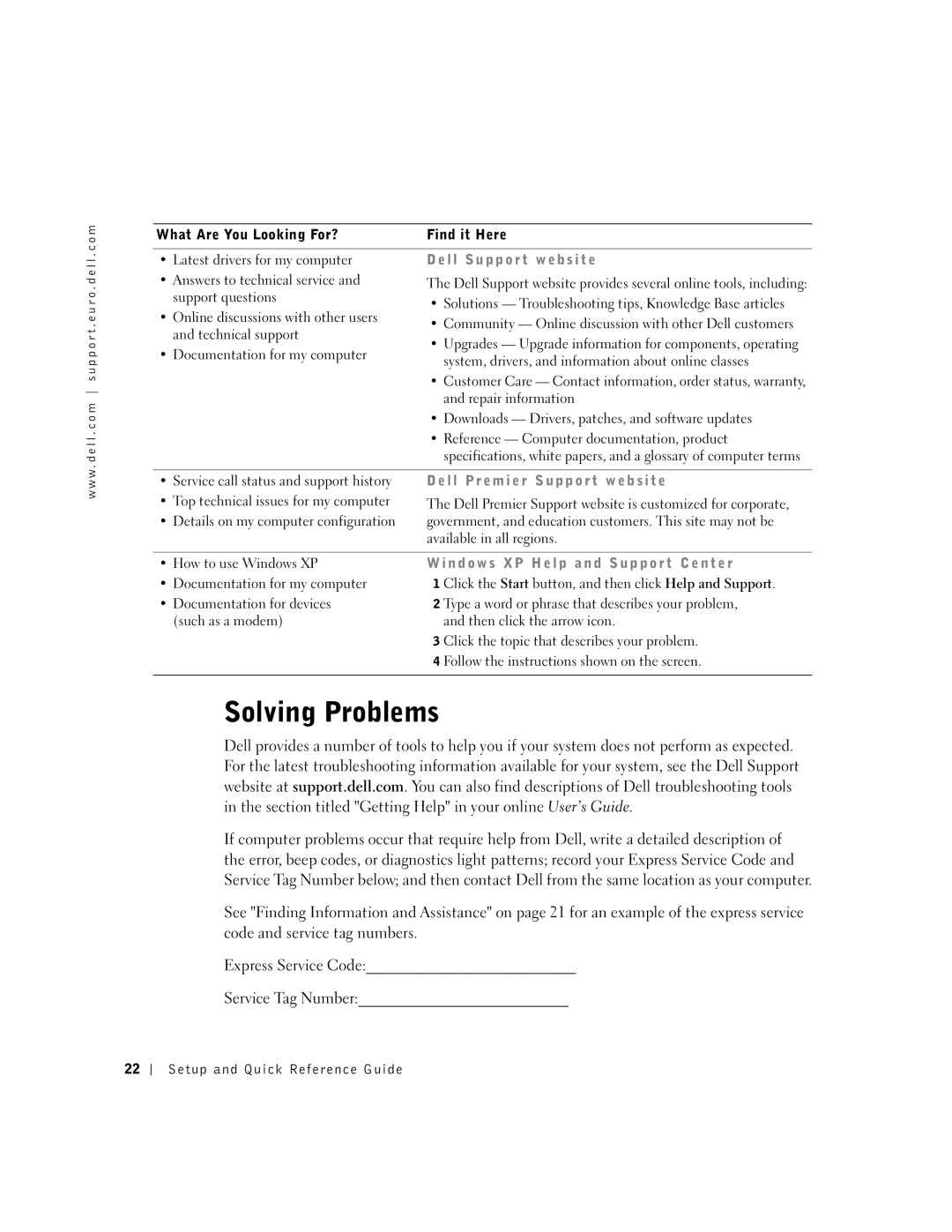 Dell 1U920 manual Solving Problems, L l S u p p o r t w e b s i t e 