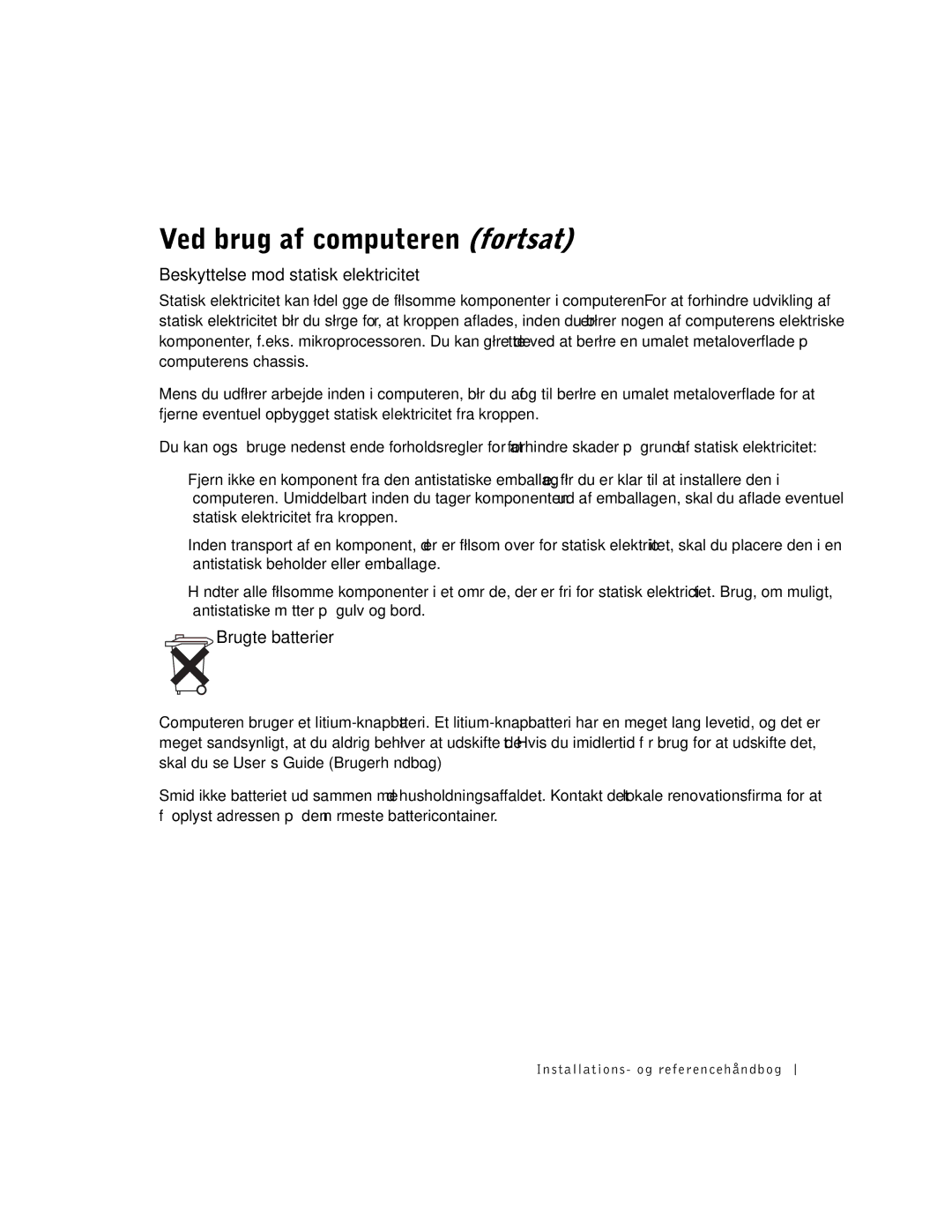 Dell 1U920 manual Beskyttelse mod statisk elektricitet, Brugte batterier 