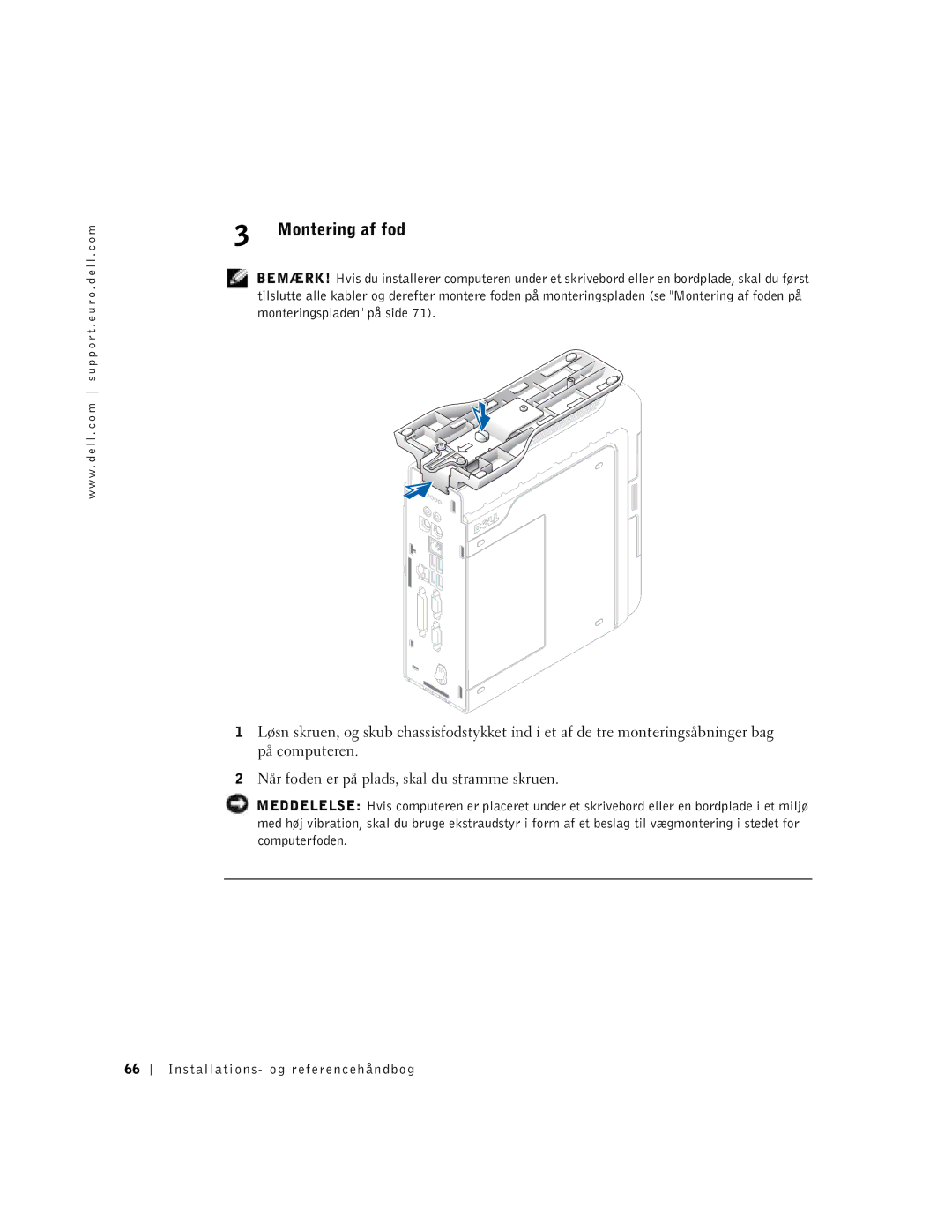 Dell 1U920 manual Montering af fod 