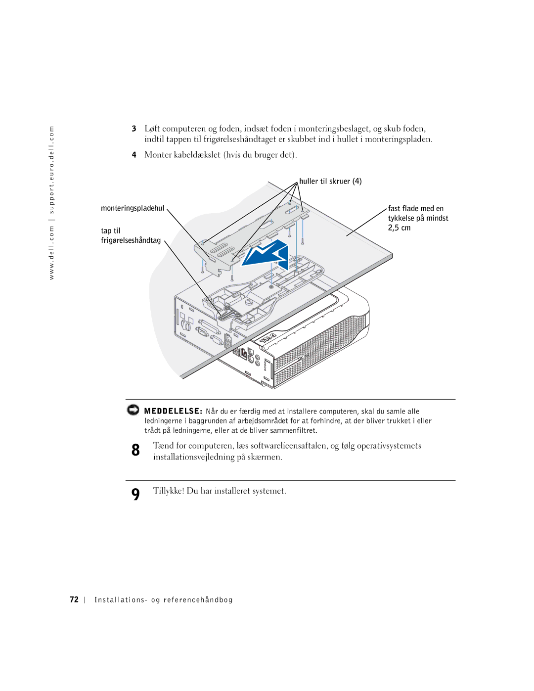 Dell 1U920 manual Installationsvejledning på skærmen 