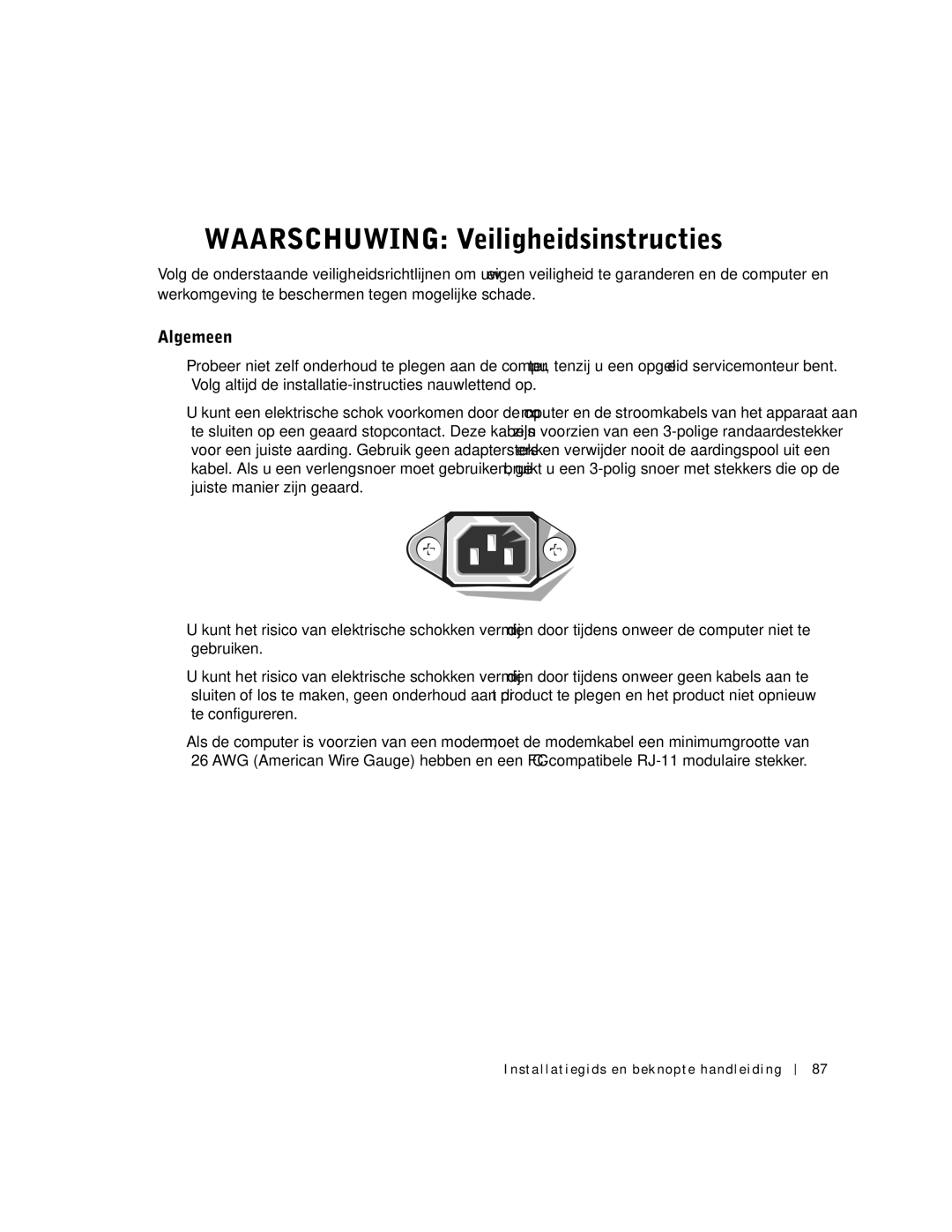 Dell 1U920 manual Waarschuwing Veiligheidsinstructies, Algemeen 