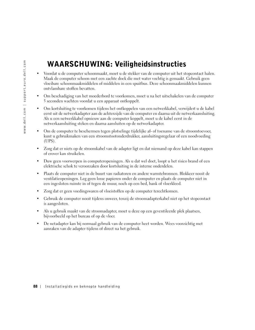 Dell 1U920 manual Waarschuwing Veiligheidsinstructies 