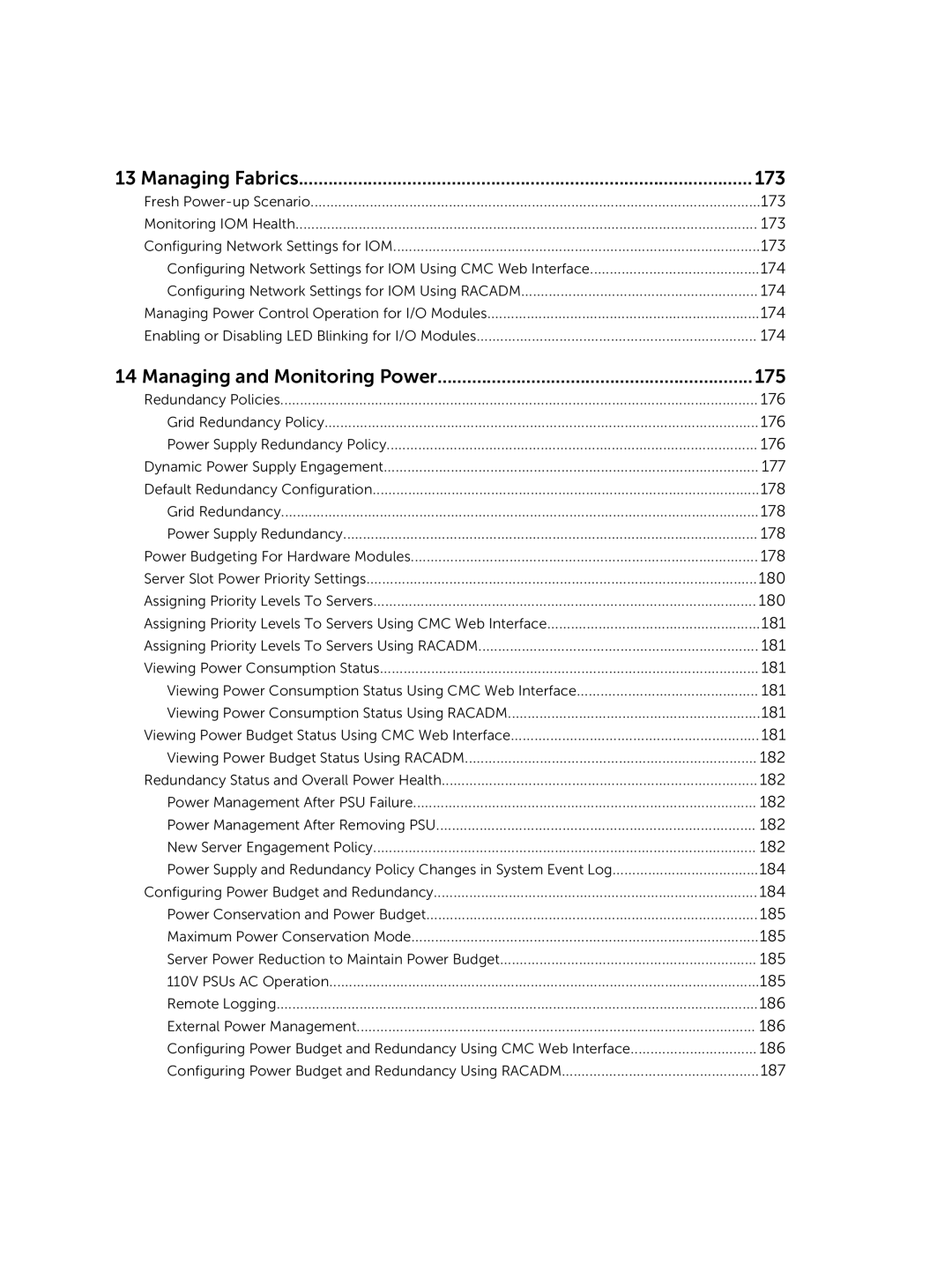 Dell 2 manual Managing Fabrics, Managing and Monitoring Power 