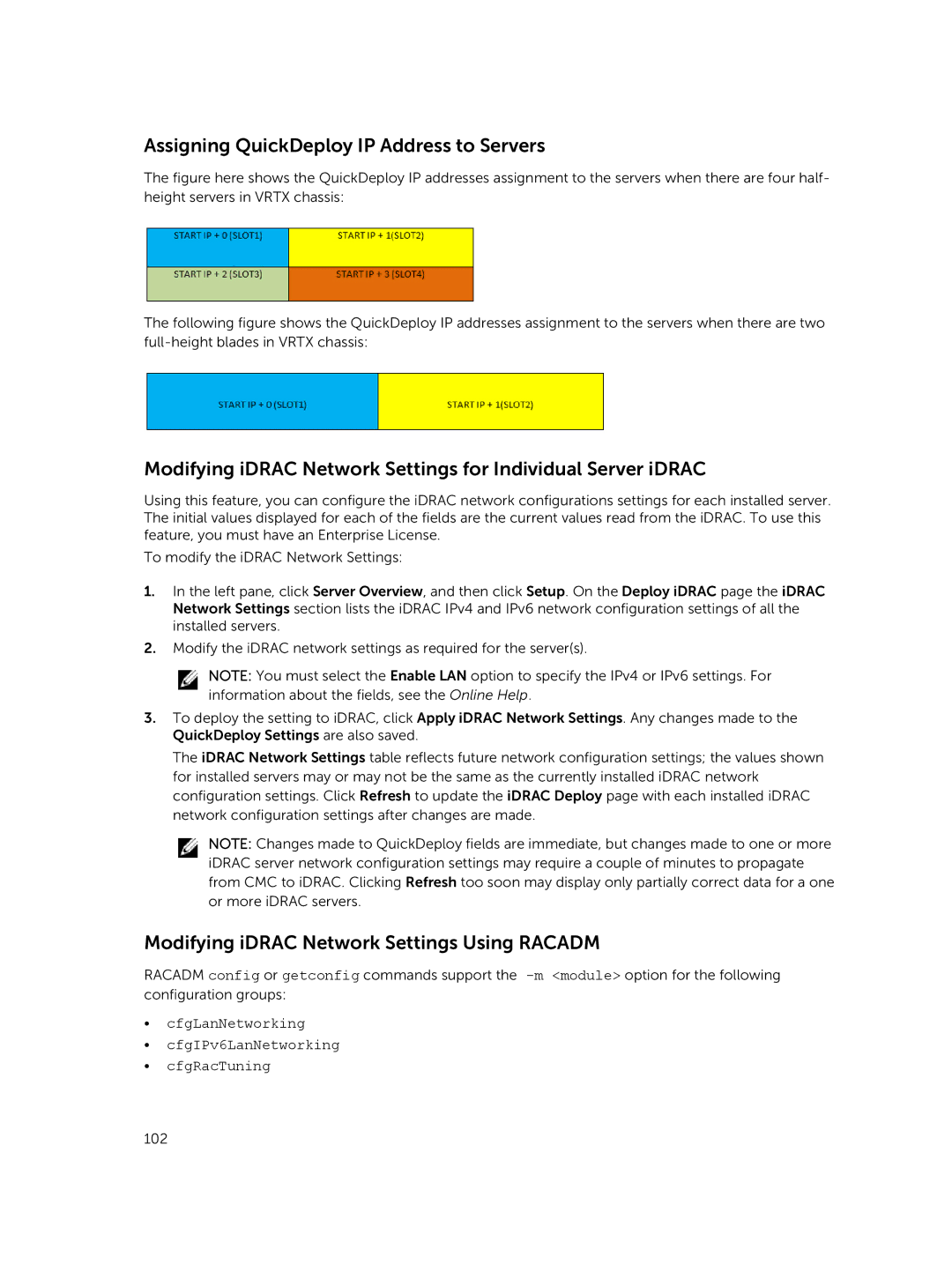 Dell 2 manual Assigning QuickDeploy IP Address to Servers, Modifying iDRAC Network Settings Using Racadm 