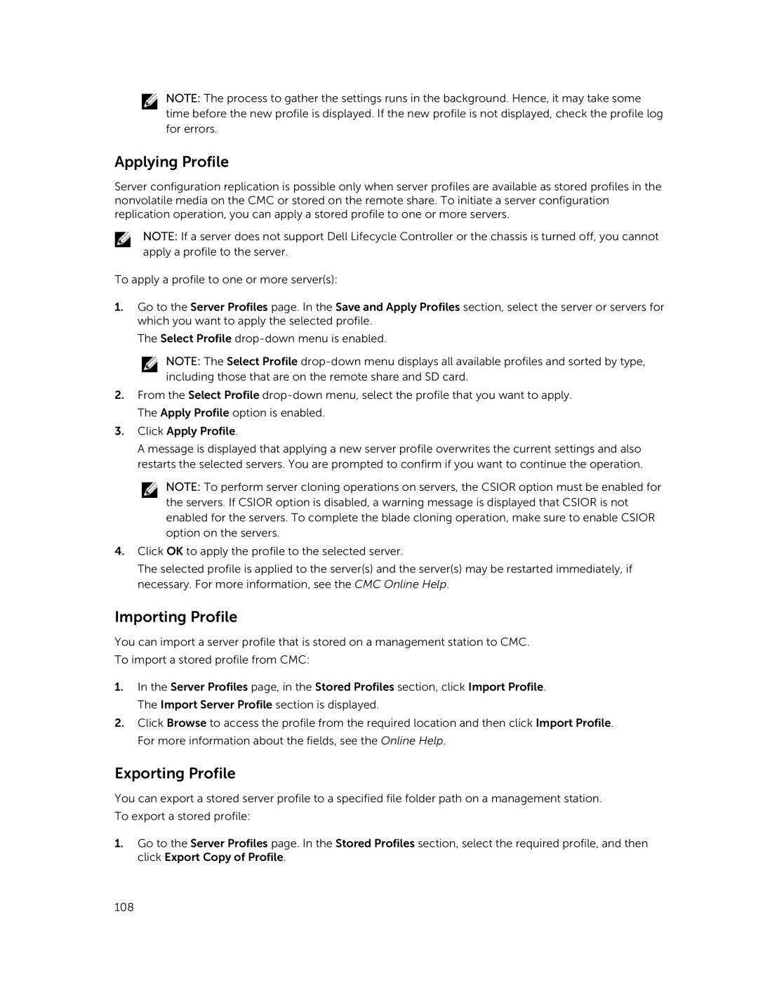 Dell 2 manual Applying Profile, Importing Profile, Exporting Profile 