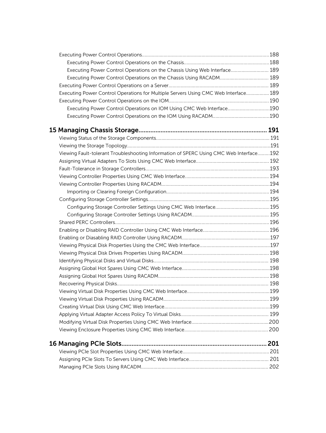 Dell manual Managing Chassis Storage 191, Managing PCIe Slots 201 