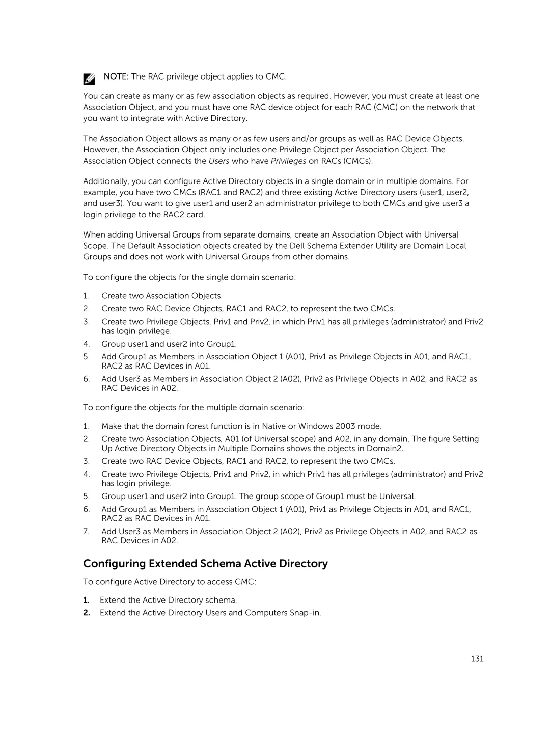 Dell 2 manual Configuring Extended Schema Active Directory 