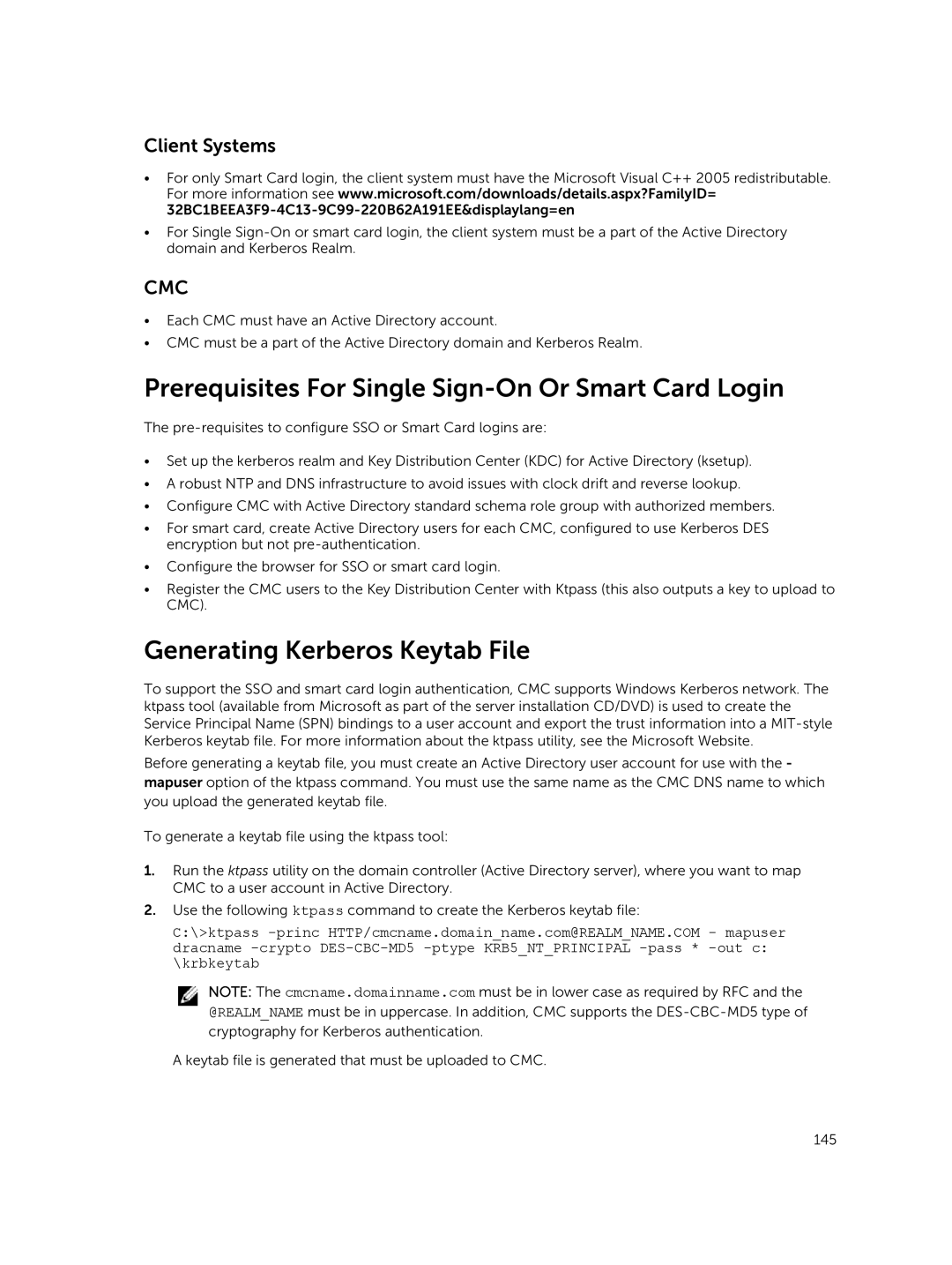 Dell 2 manual Prerequisites For Single Sign-On Or Smart Card Login, Generating Kerberos Keytab File, Client Systems 