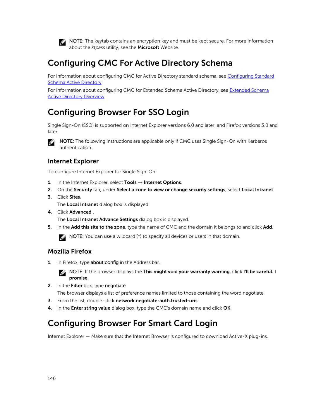 Dell 2 Configuring CMC For Active Directory Schema, Configuring Browser For SSO Login, Internet Explorer, Mozilla Firefox 