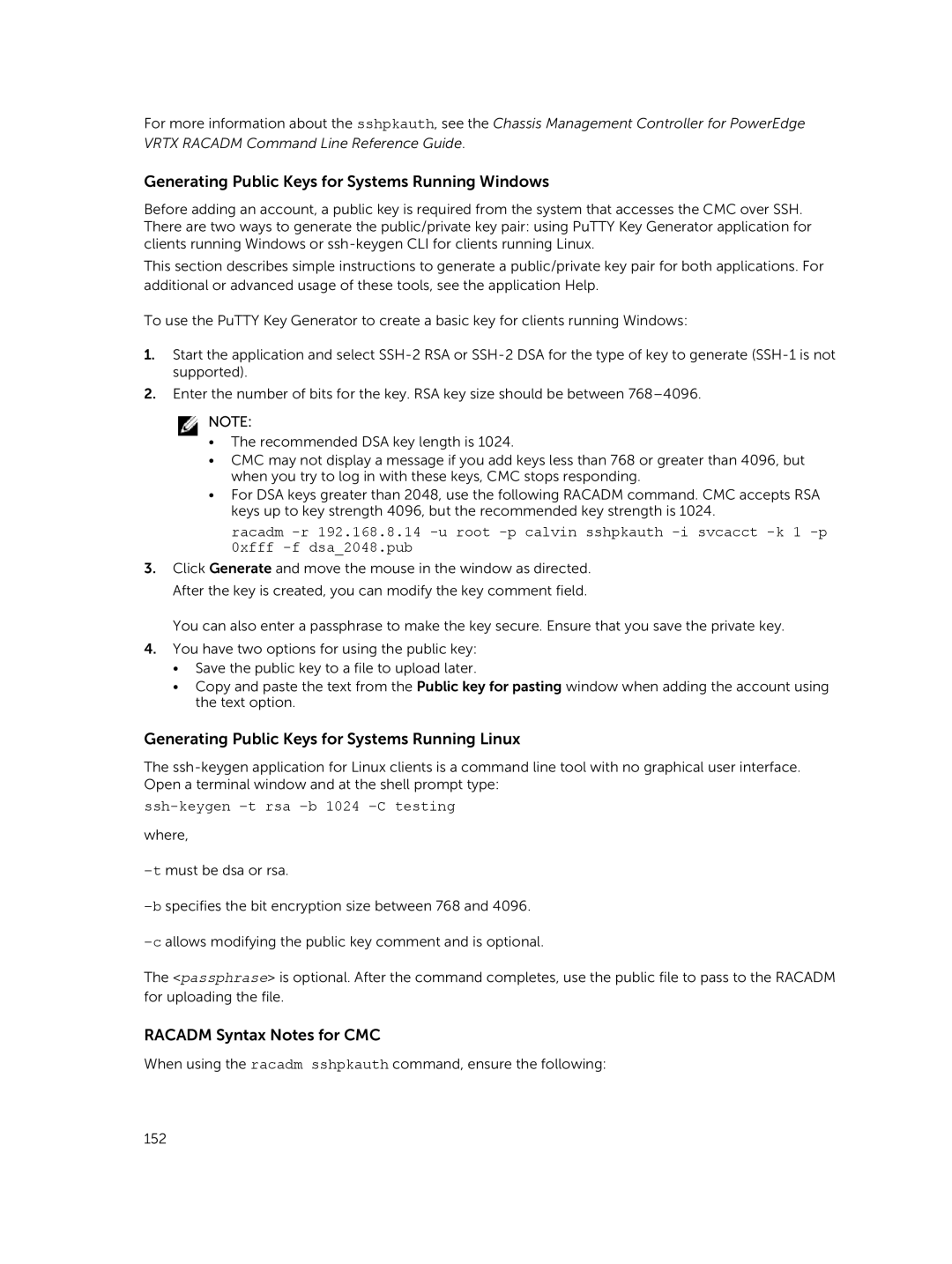 Dell 2 manual Generating Public Keys for Systems Running Windows, Generating Public Keys for Systems Running Linux 